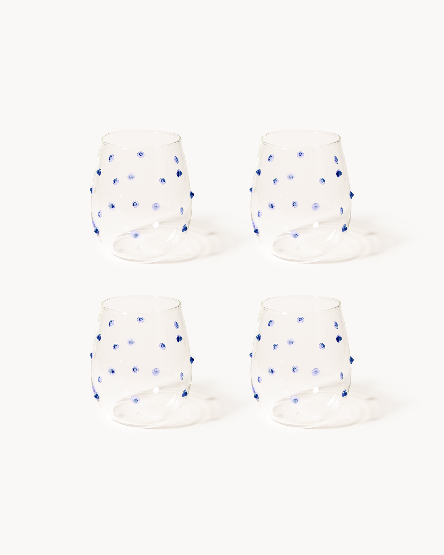 Set 4 bicchieri in vetro con pois Leni, blu