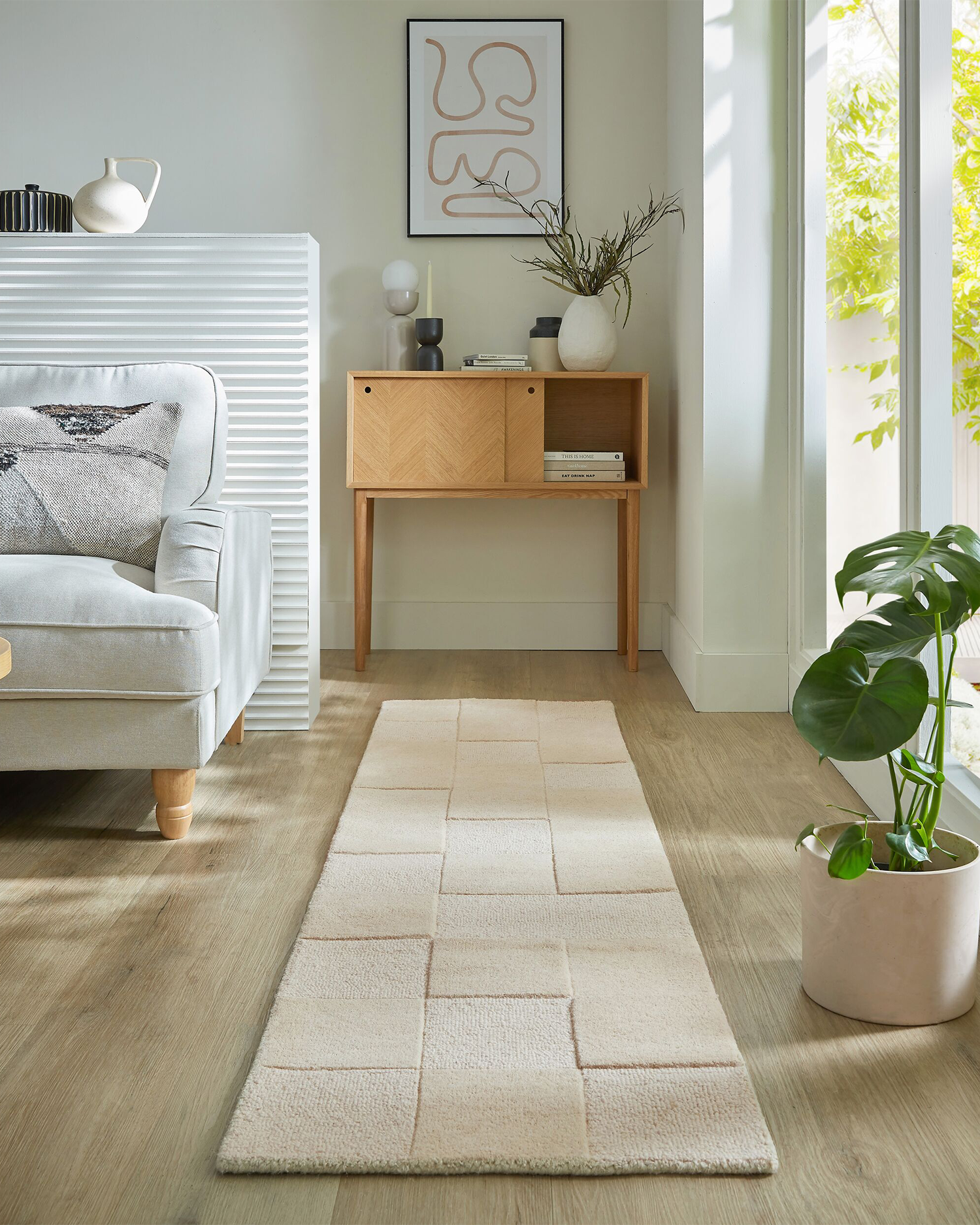 Runner moderno in lana Checkerboard