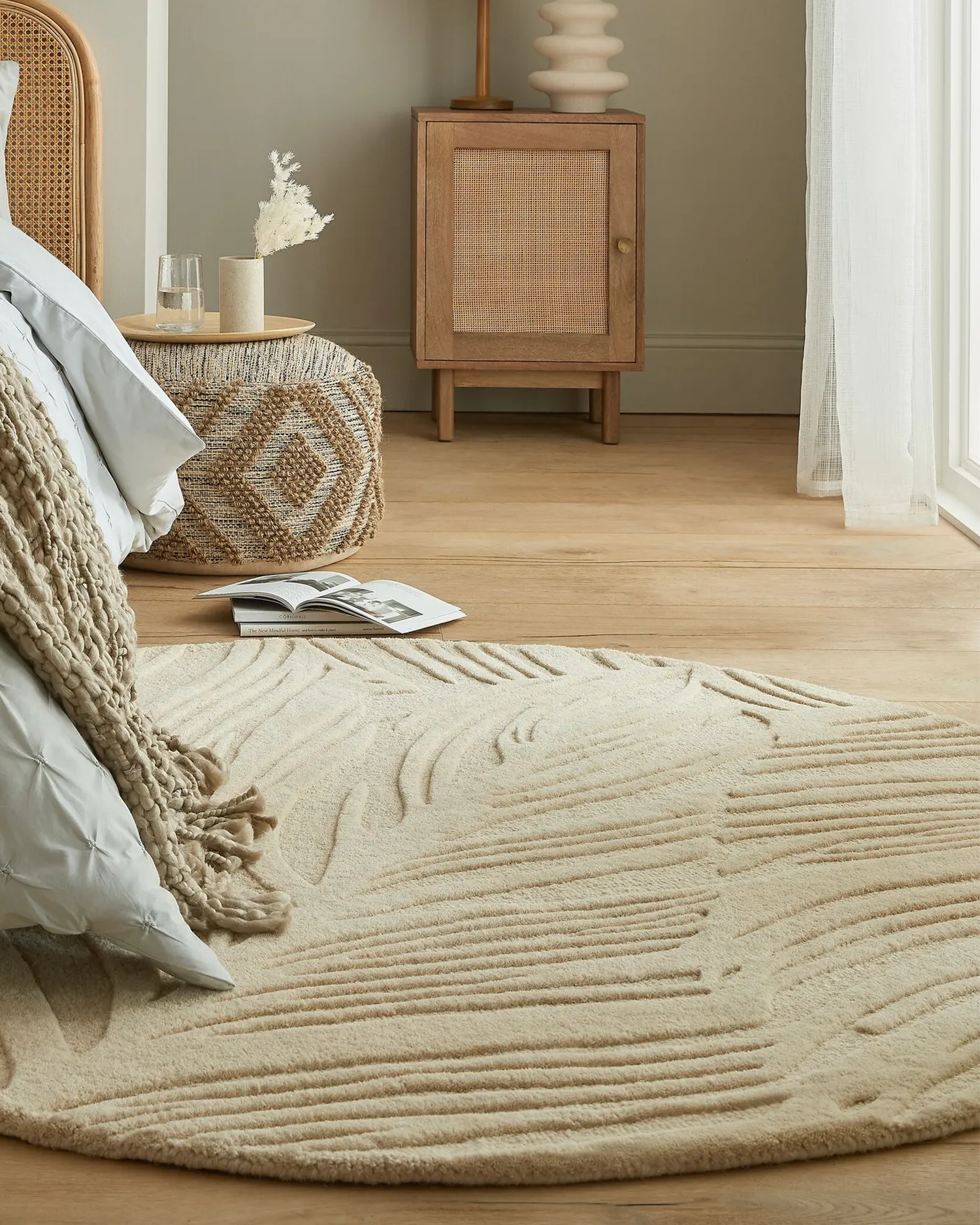 Tappeto rotondo in lana Lino Leaf