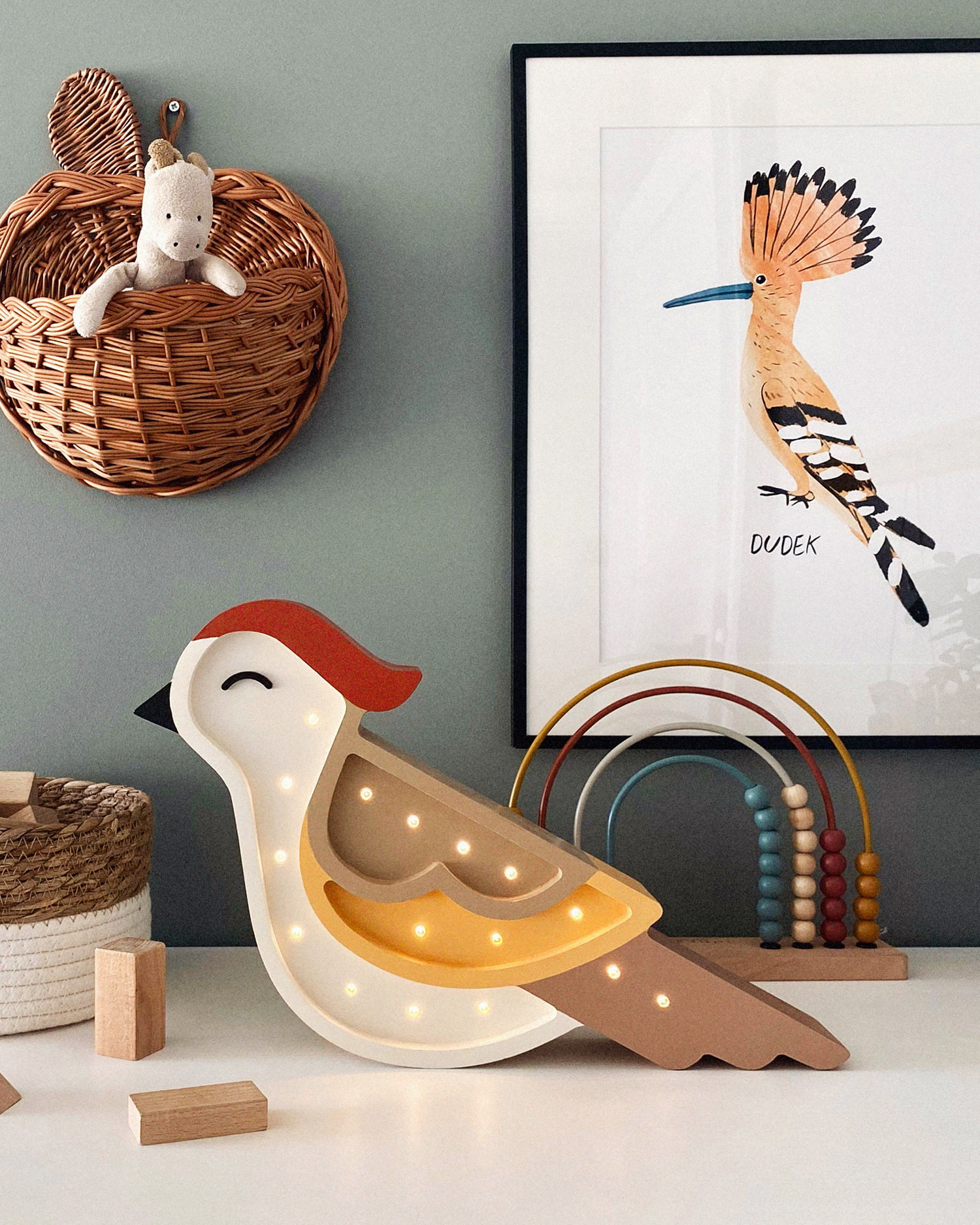 Lampada portatile in legno Bird