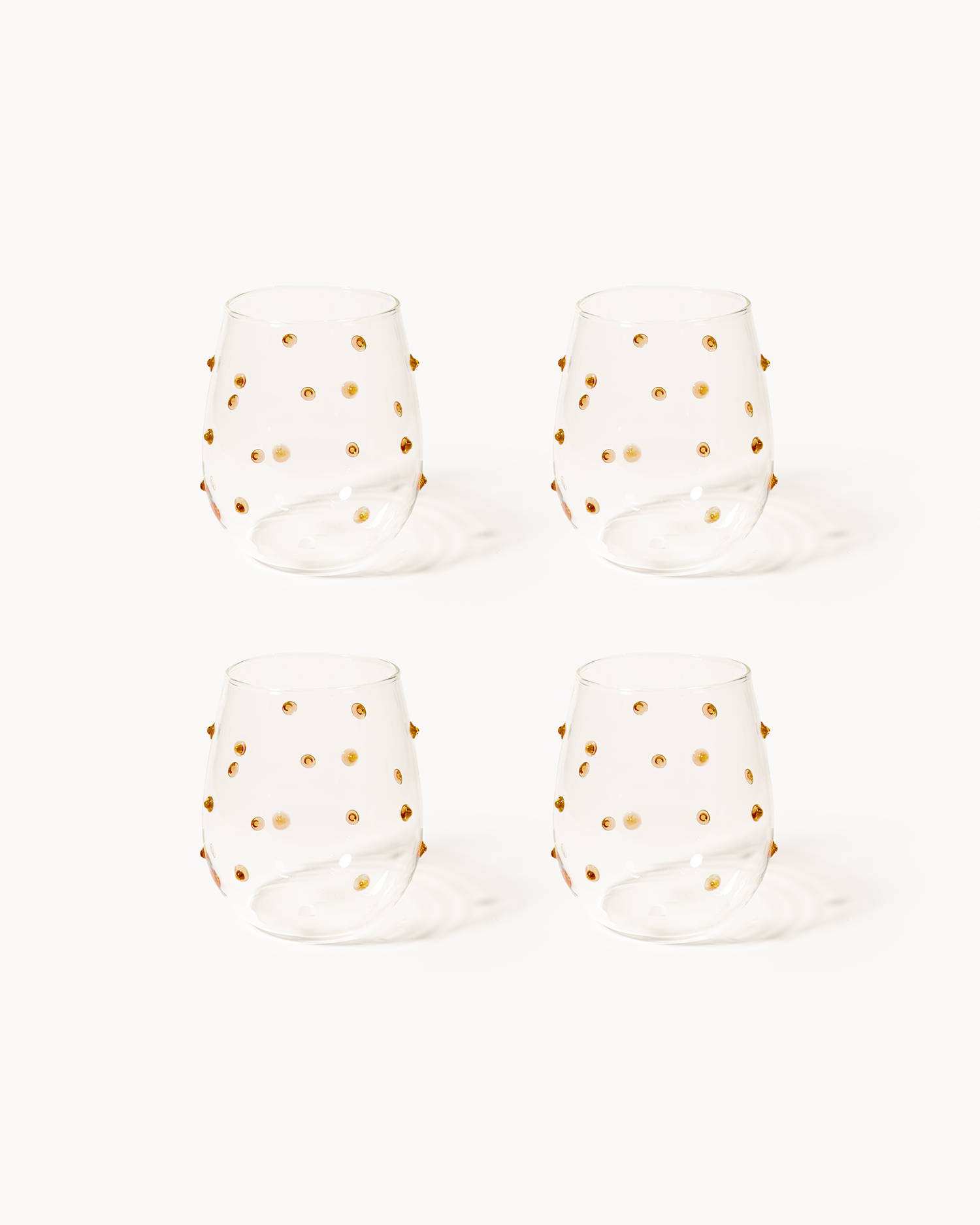 Set 4 bicchieri in vetro con pois Leni, ambra