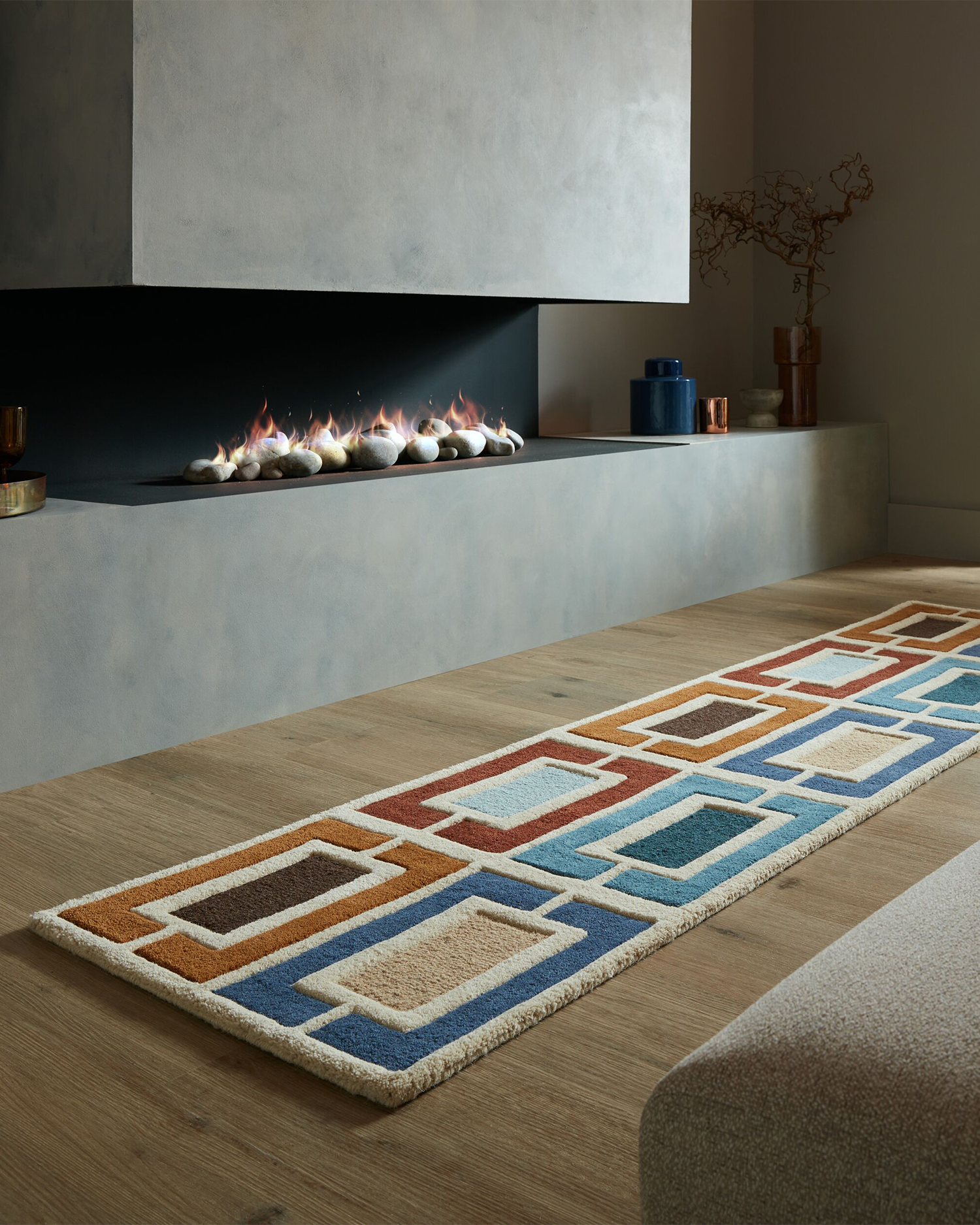 Runner in lana Retro Blocks, multicolore blu