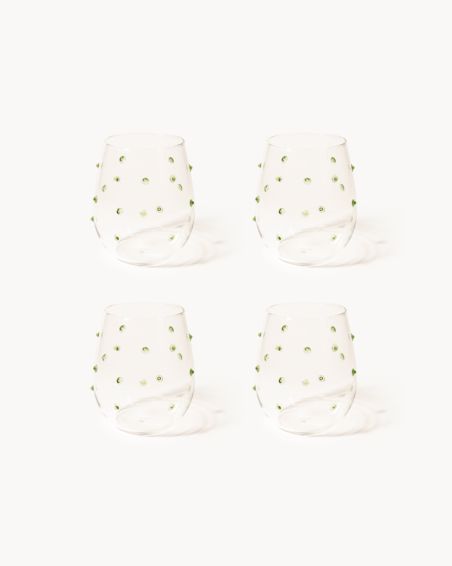 Set 4 bicchieri in vetro con pois Leni, verde