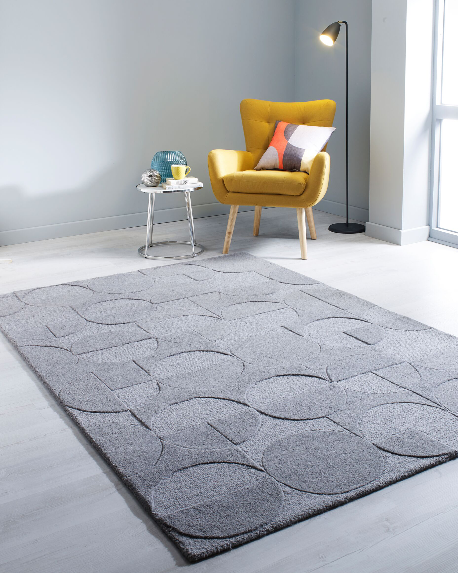 Tappeto geometrico in lana Gigi, grigio