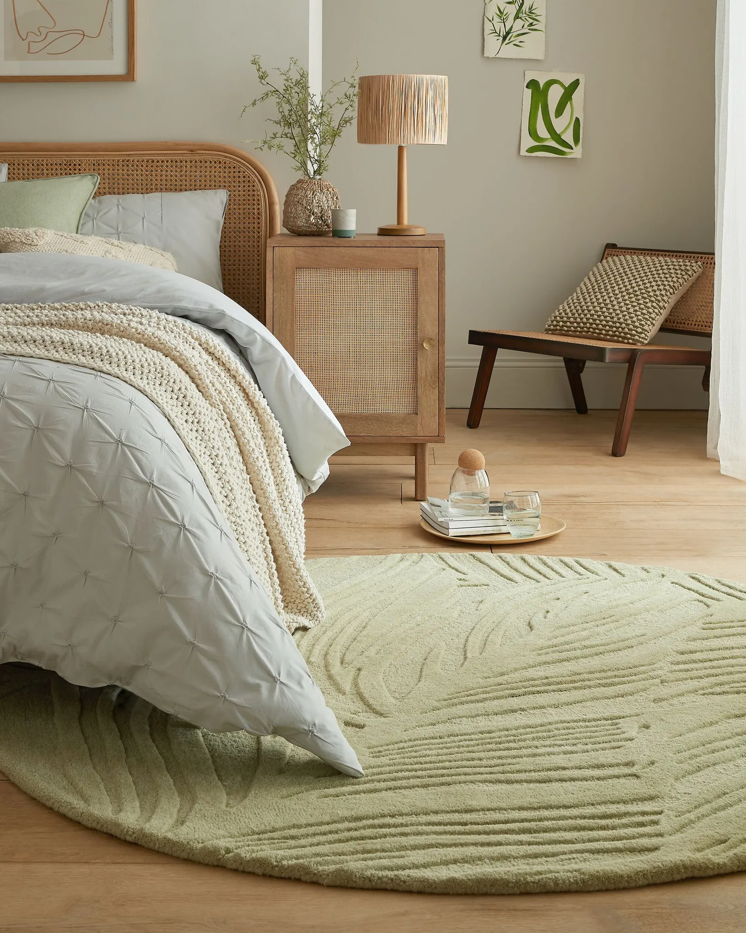Tappeto rotondo in lana Lino Leaf