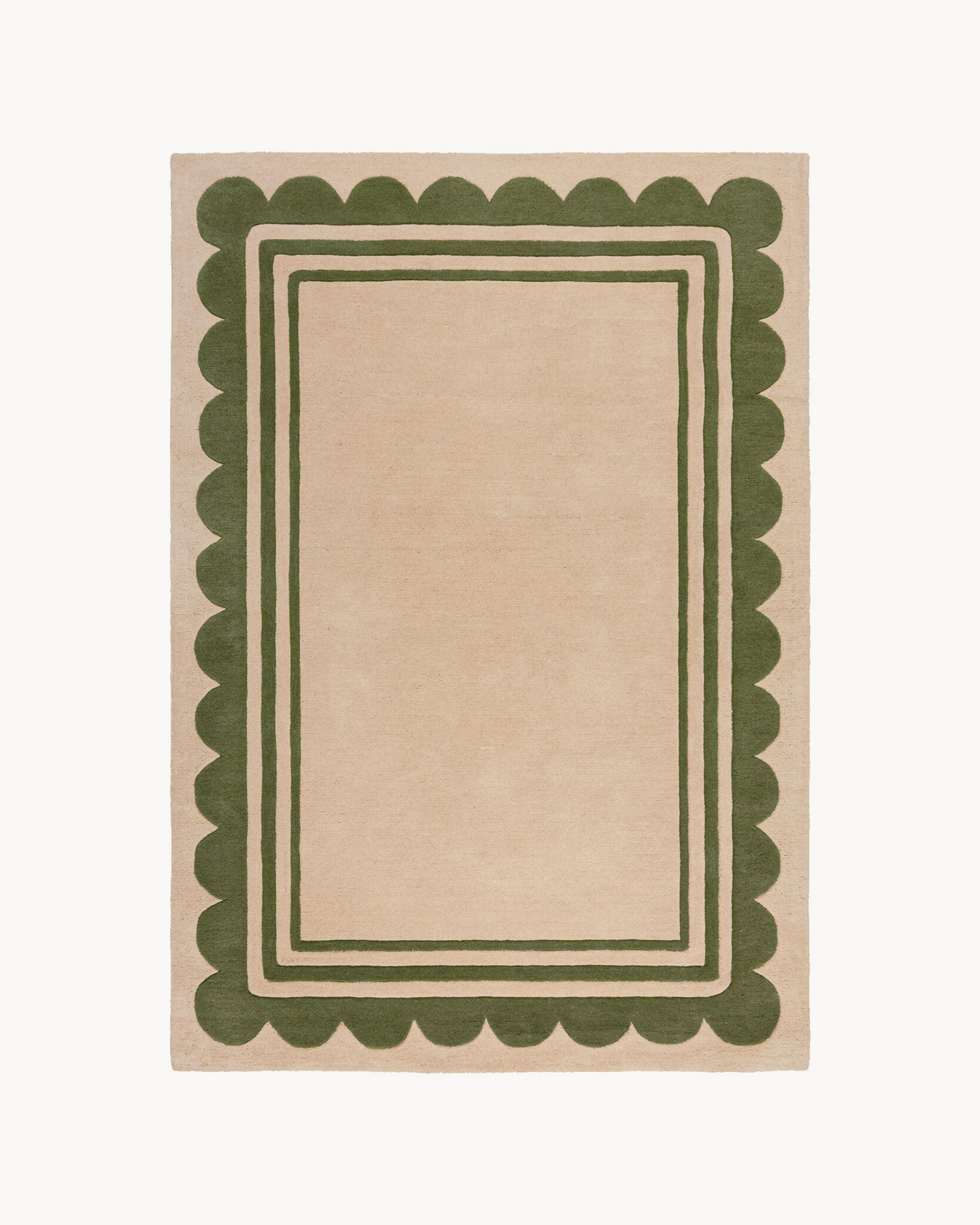 Tappeto in lana con bordo smerlato Lois, verde