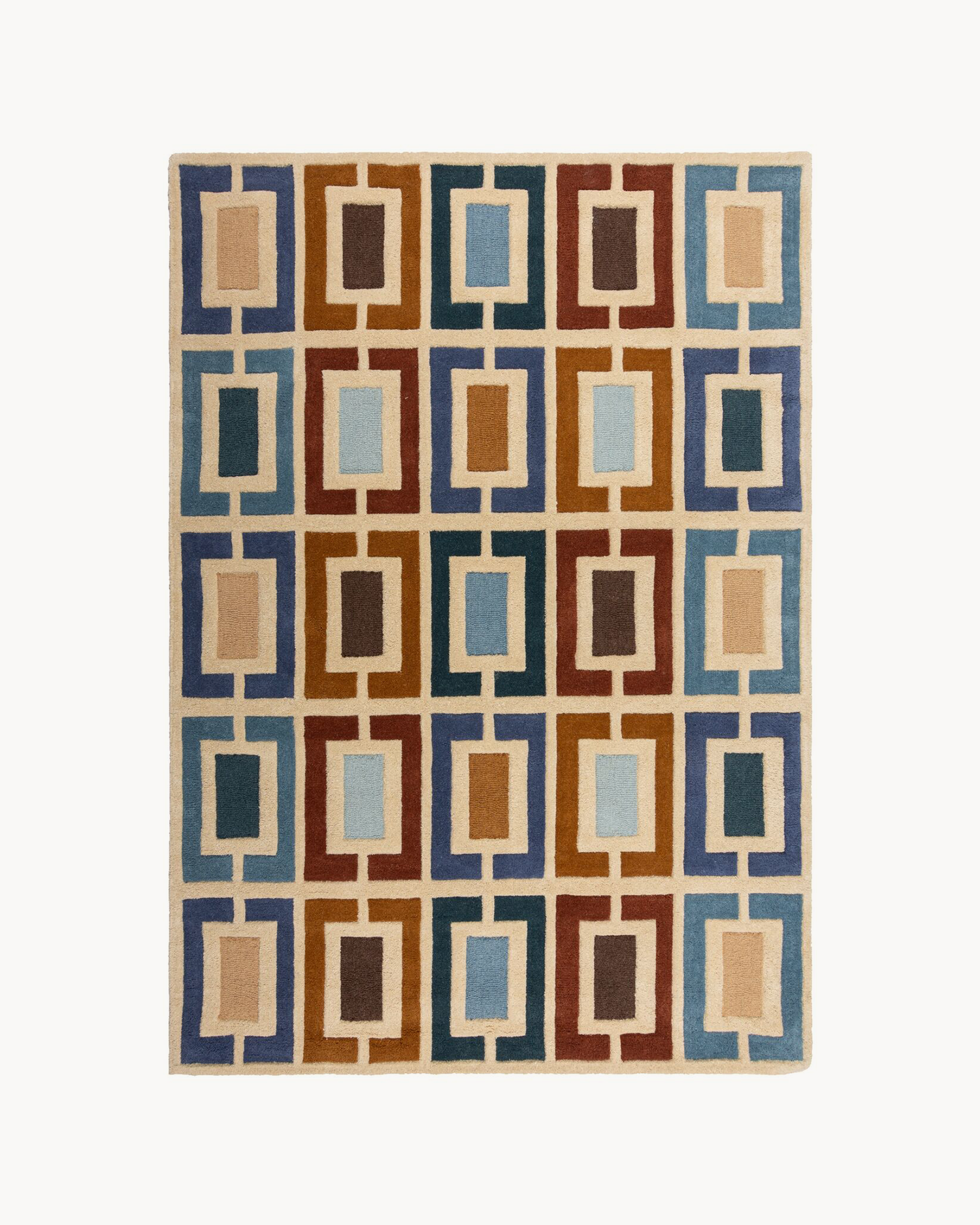 Tappeto in lana Retro Blocks, multicolore blu