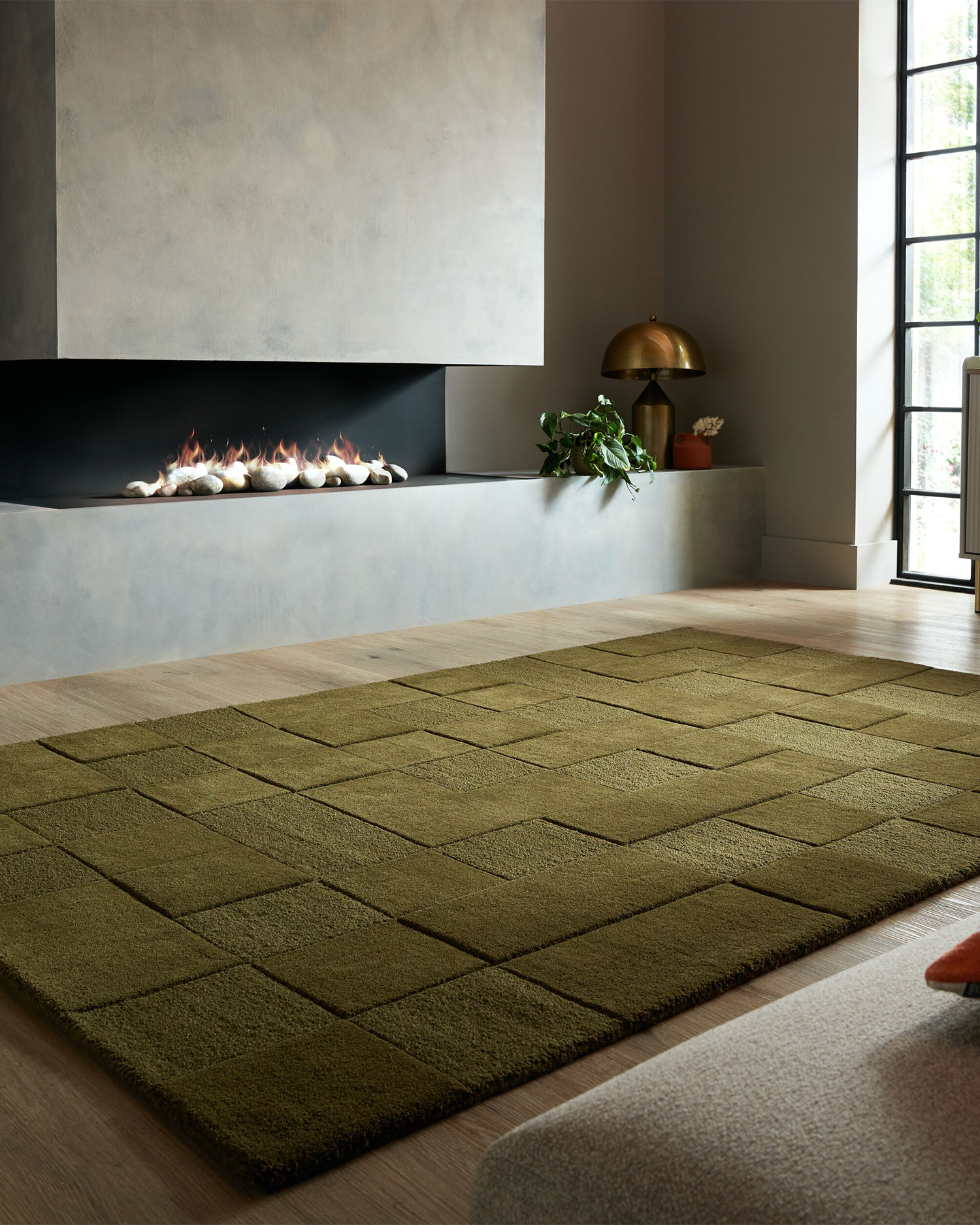Tappeto moderno in lana Checkerboard, verde