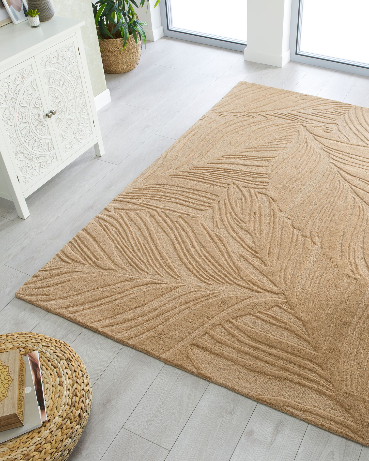 Tappeto in lana Lino Leaf, naturale