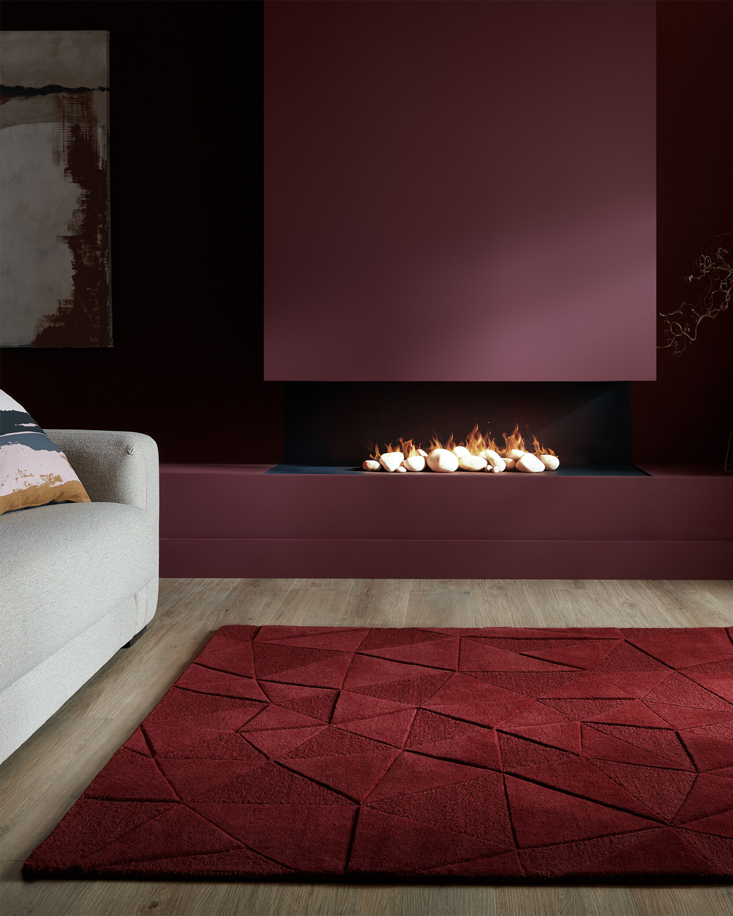 Tappeto geometrico in lana Shard, rosso