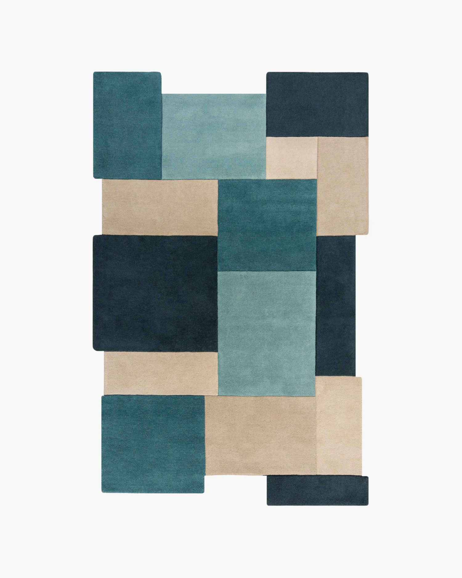 Tappeto astratto in lana Collage Teal