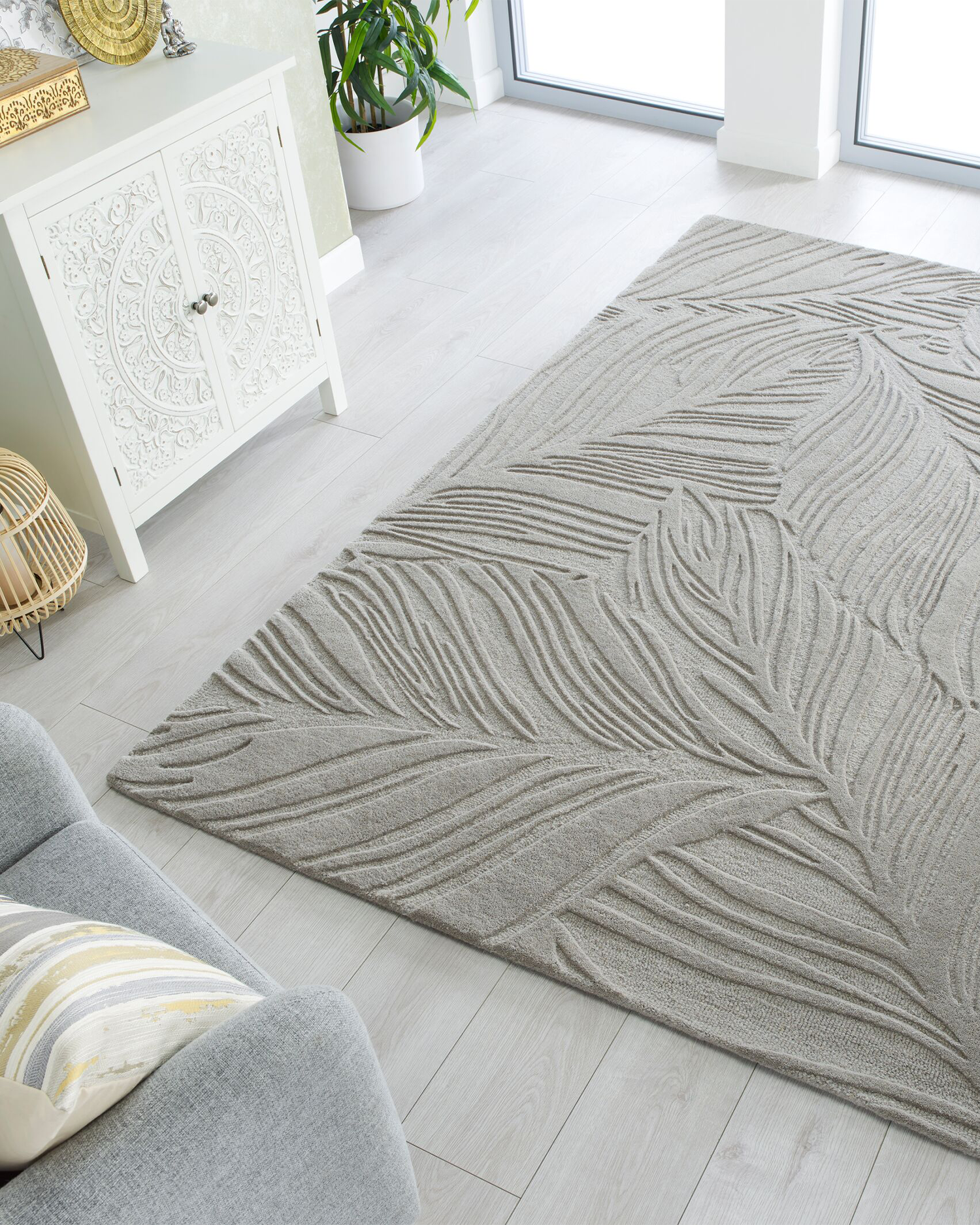 Tappeto in lana Lino Leaf, grigio