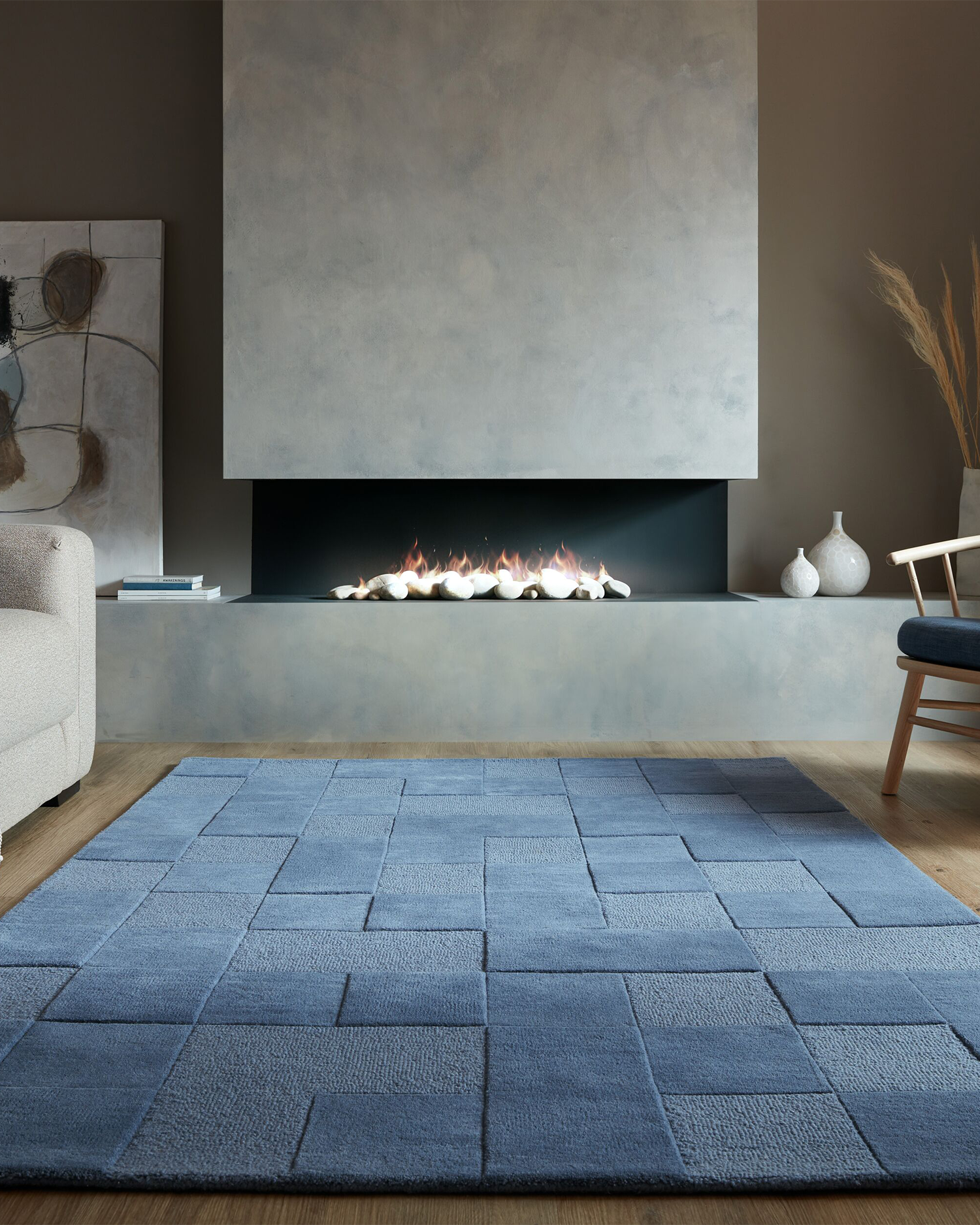 Tappeto moderno in lana Checkerboard, blu