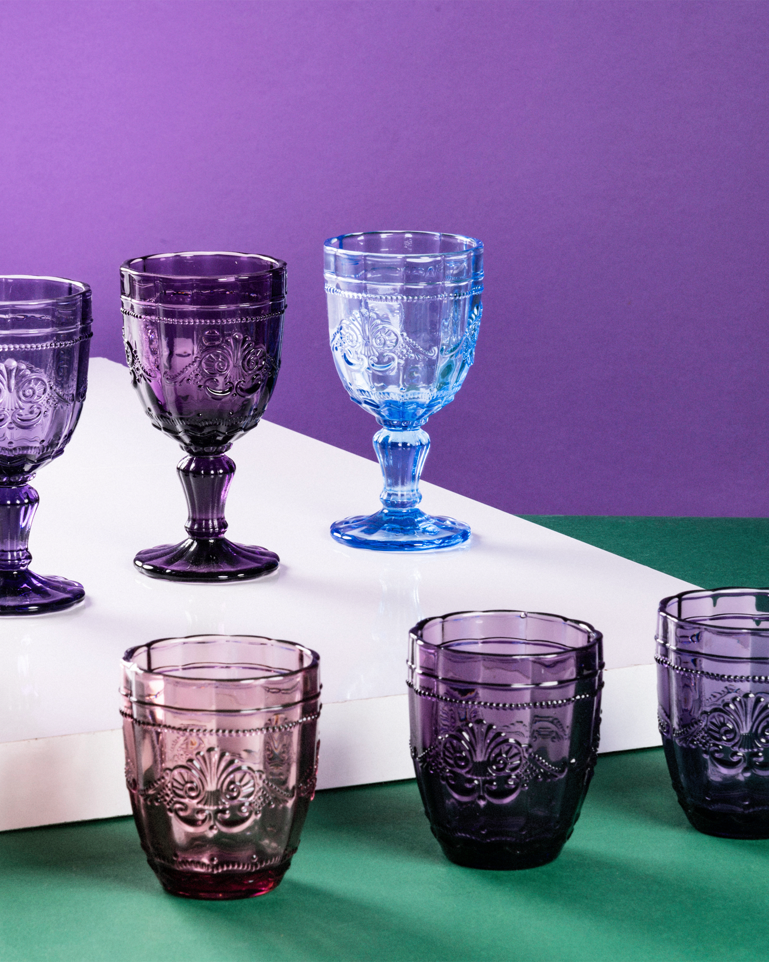 Bicchieri acqua in vetro con decoro Syrah, Provence