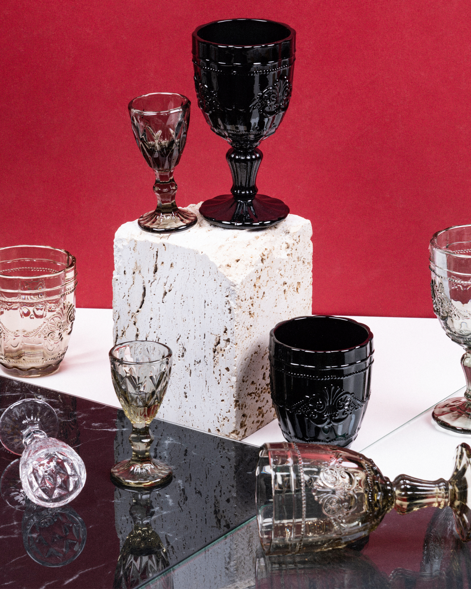 Bicchieri acqua in vetro con decoro Syrah, stones