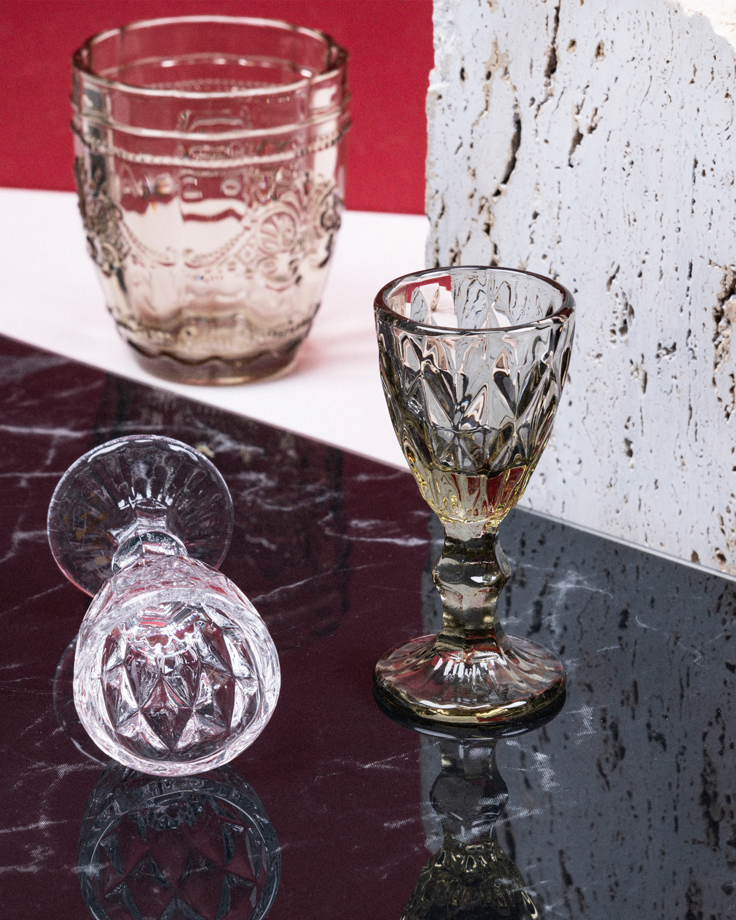 Bicchieri acqua in vetro con decoro Syrah, stones