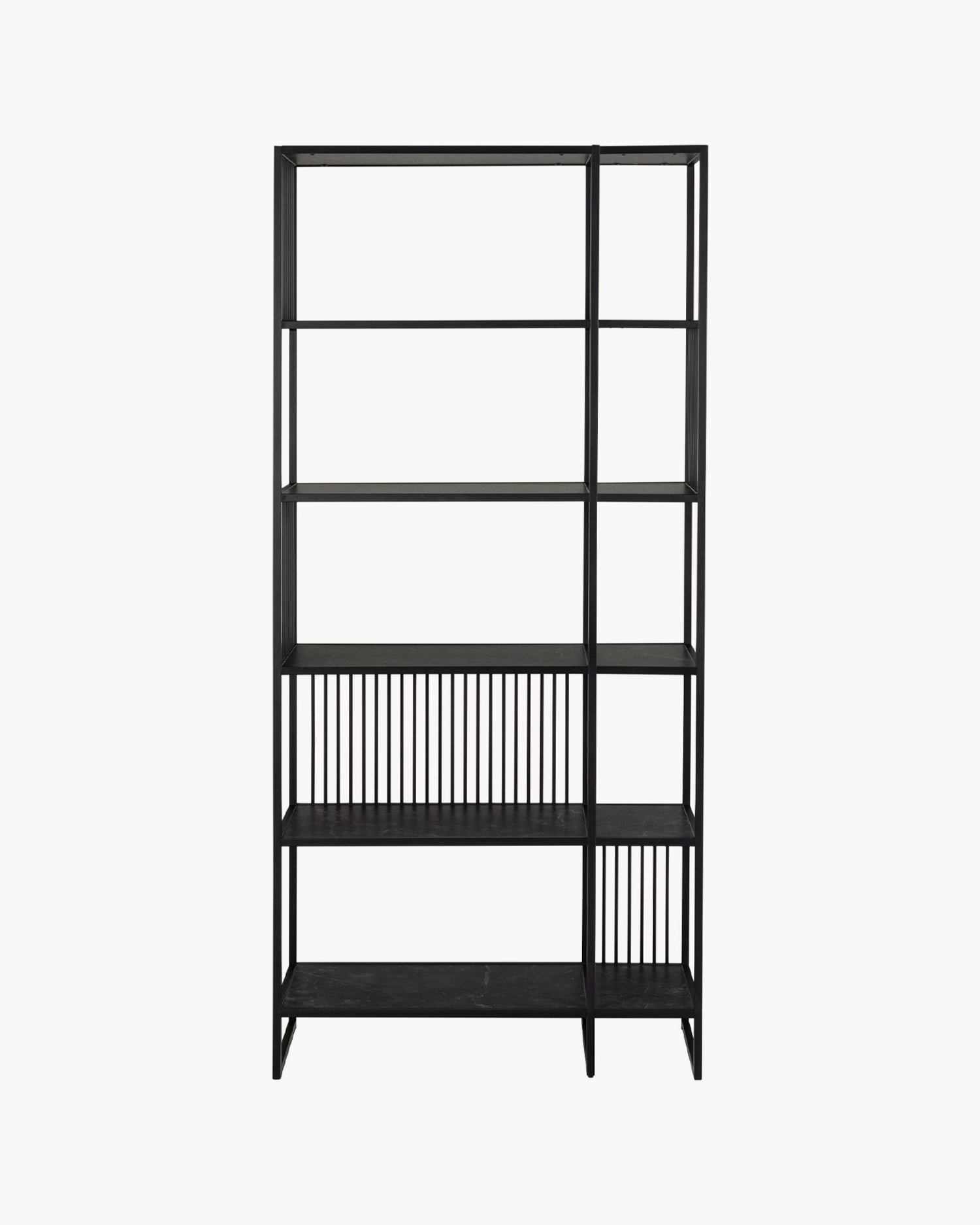 Libreria in acciaio con ripiani in legno Strington