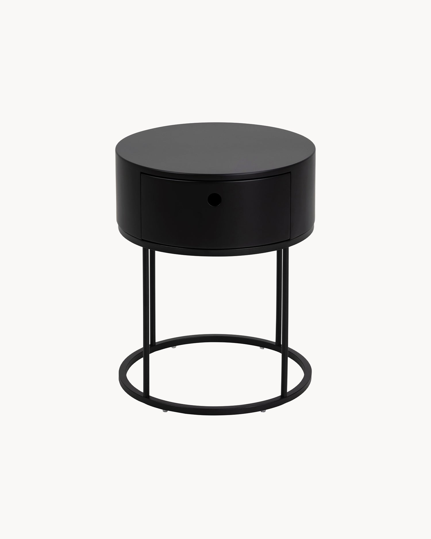 Comodino rotondo in legno con base in metallo Polo