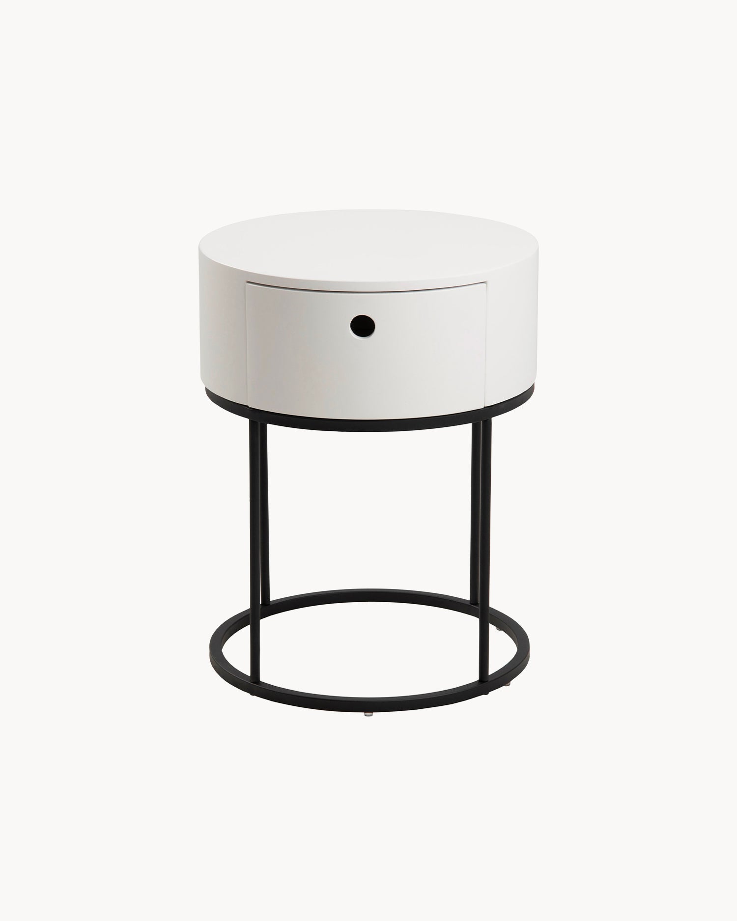 Comodino rotondo in legno con base in metallo Polo