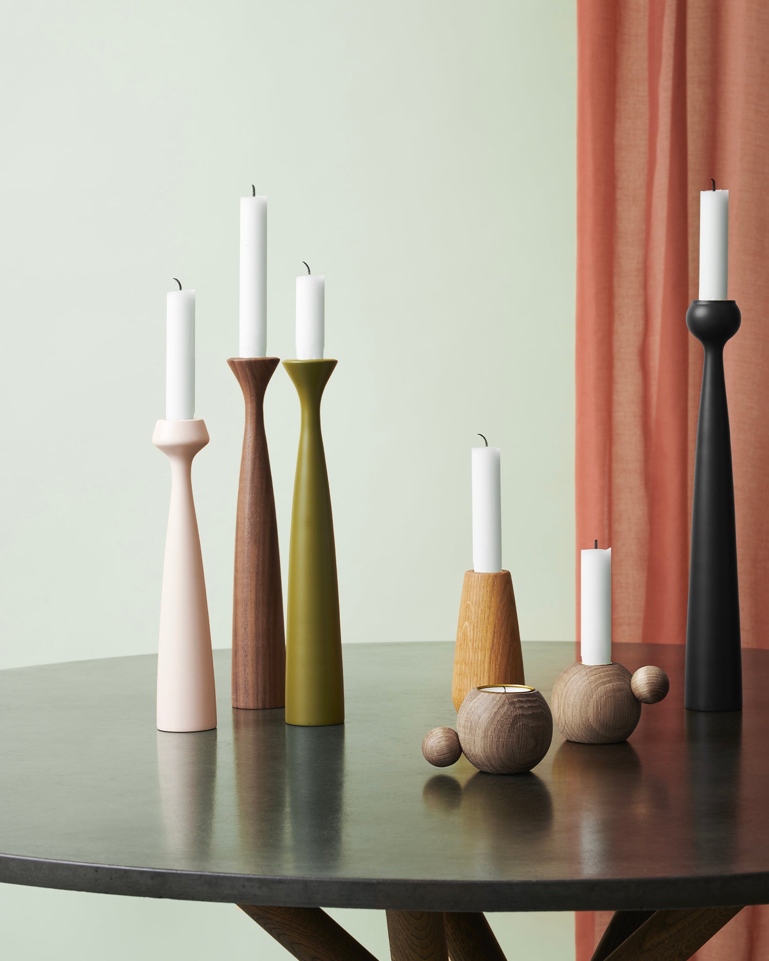 Set 2 portacandele in legno realizzati a mano Blossom