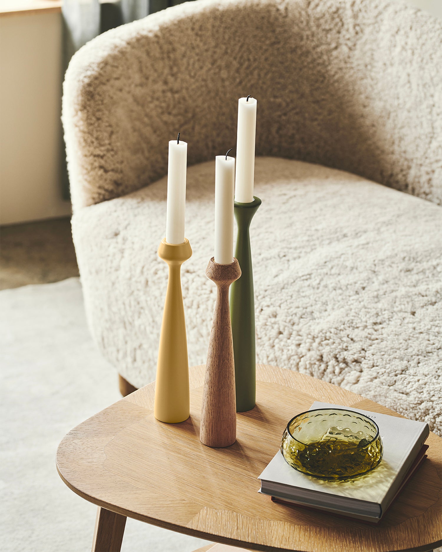 Set 2 portacandele in legno realizzati a mano Blossom