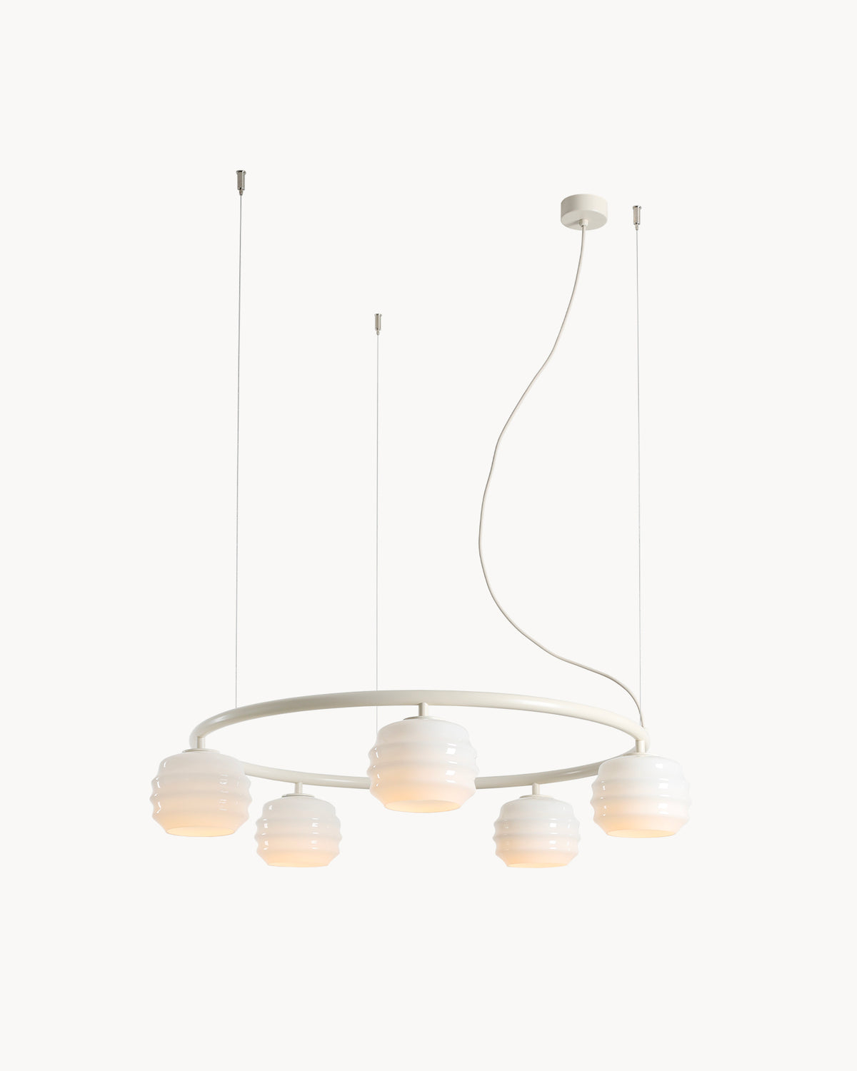 Lampadario circolare in metallo e vetro Puff