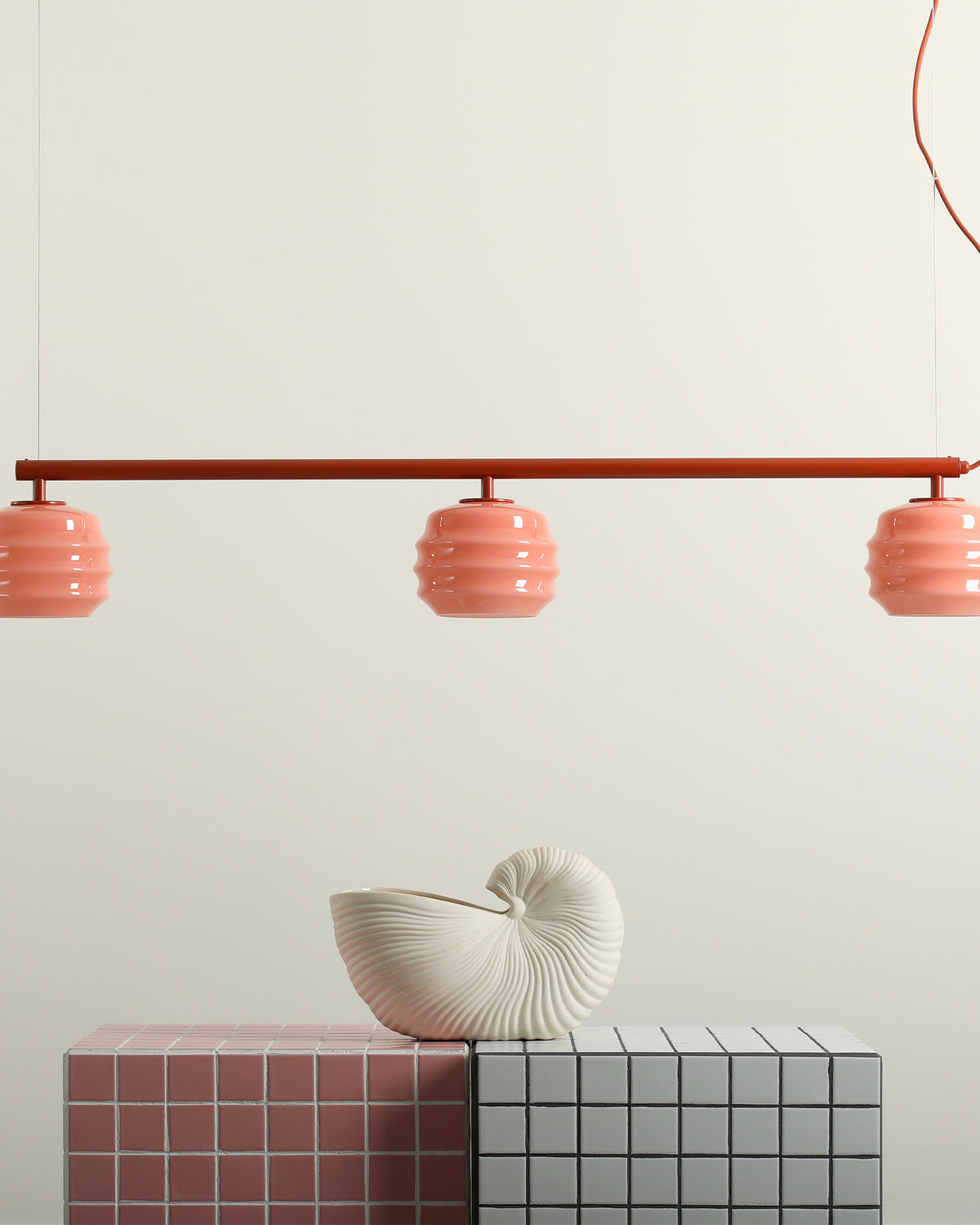 Lampada a sospensione a 3 luci in metallo e vetro Puff Glaze