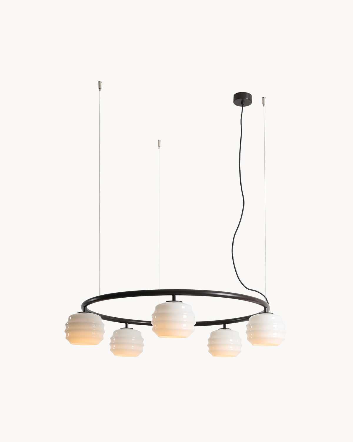 Lampadario circolare in metallo e vetro Puff