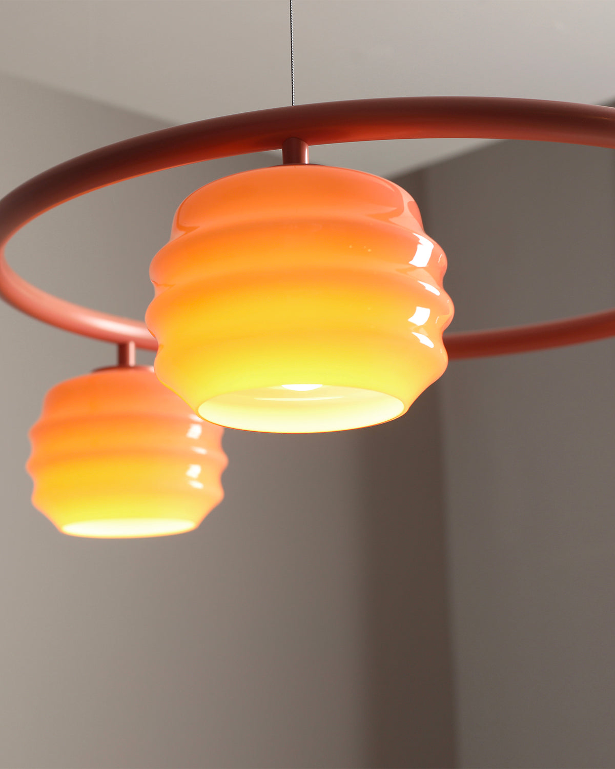 Lampadario circolare in metallo e vetro Puff Glaze