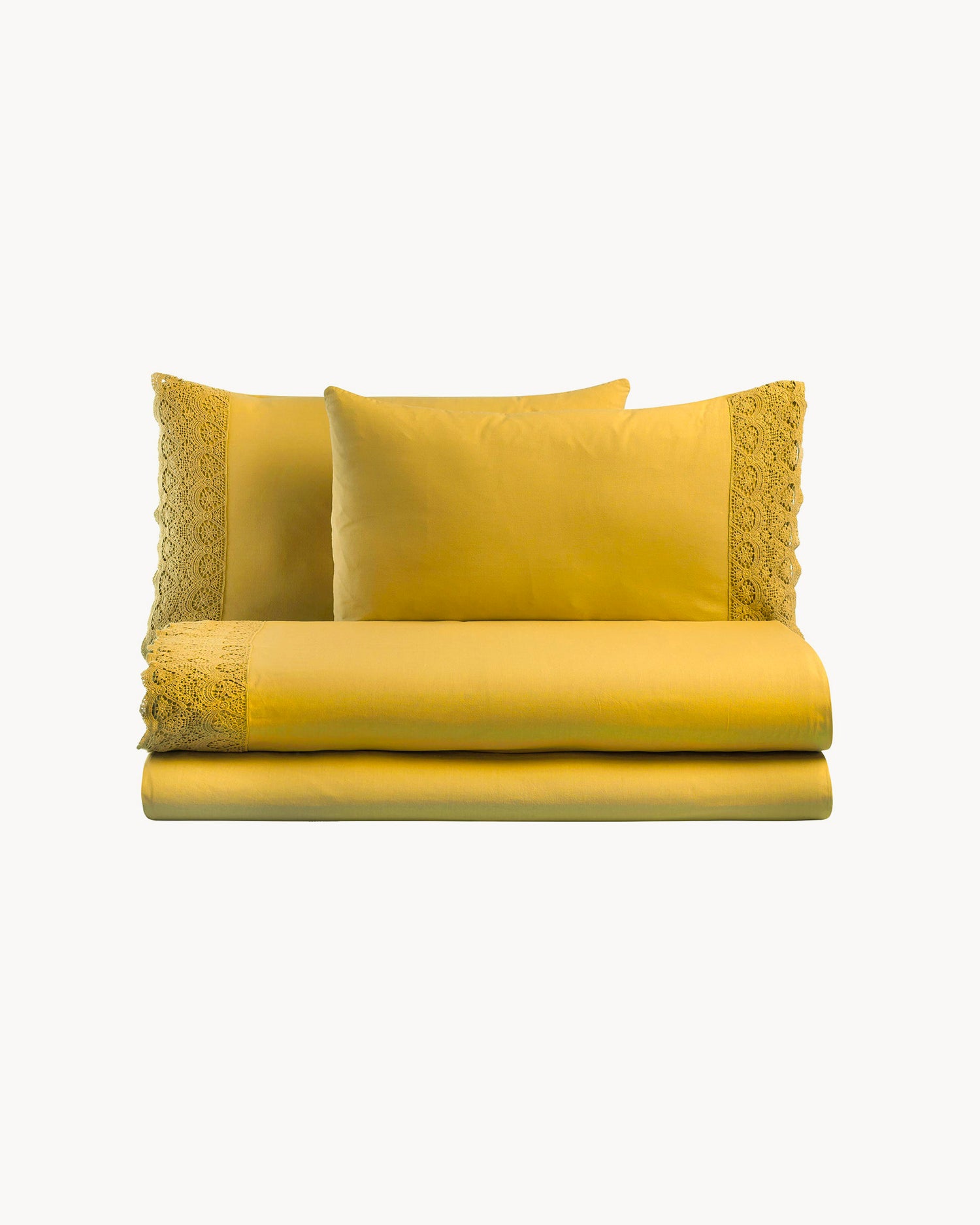 Completo letto matrimoniale in puro cotone con pizzo macramé Canastra, 13 colori disponibili