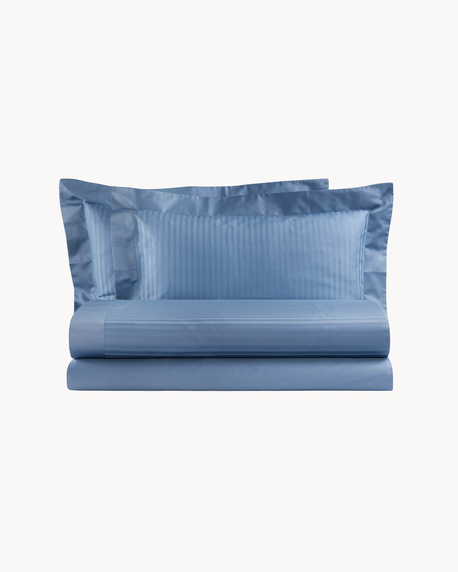 Completo letto matrimoniale in raso di cotone rigato Cabana, 12 colori disponibili