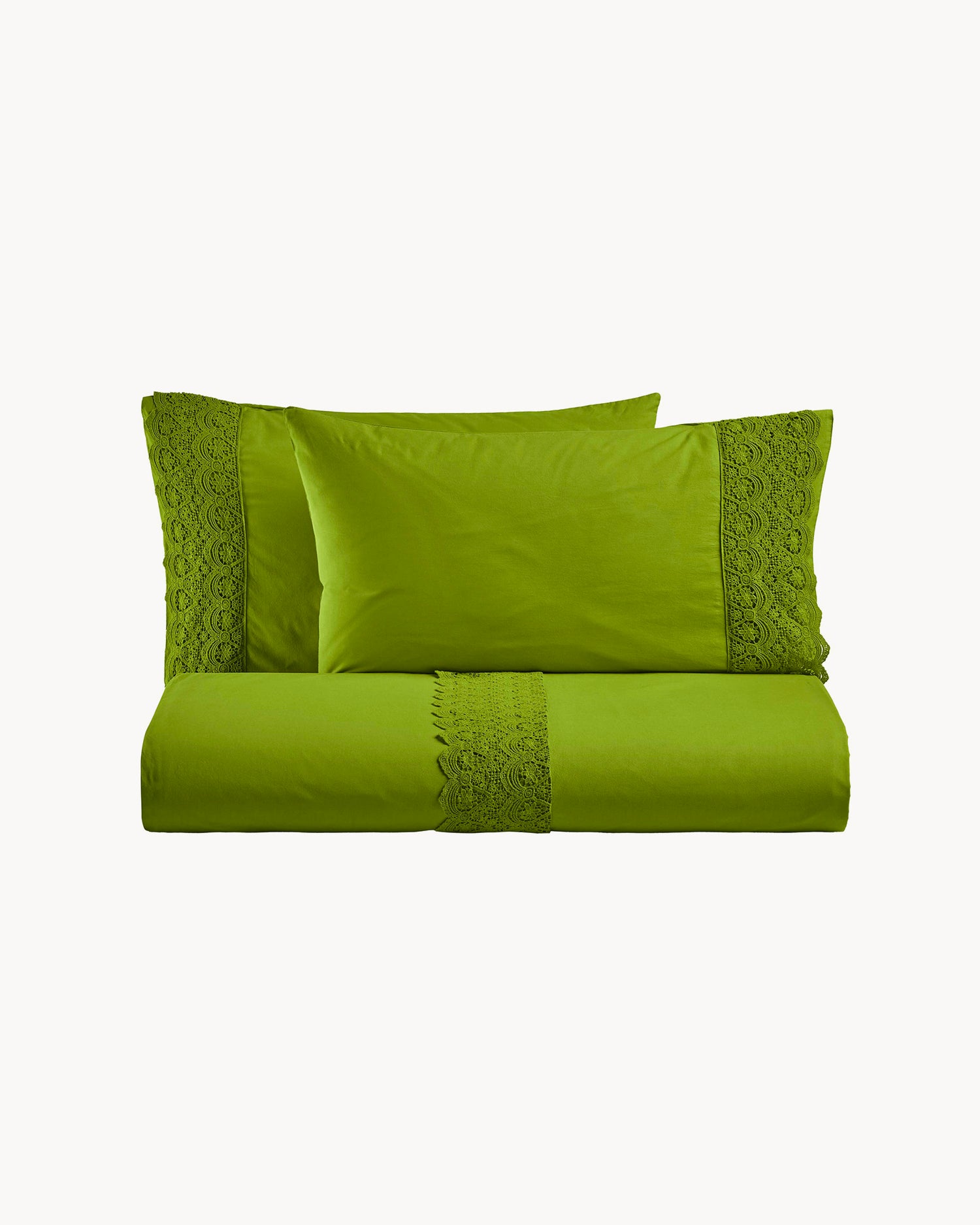 Parure copripiumino matrimoniale in puro cotone con pizzo macramé Canastra, 13 colori disponibili