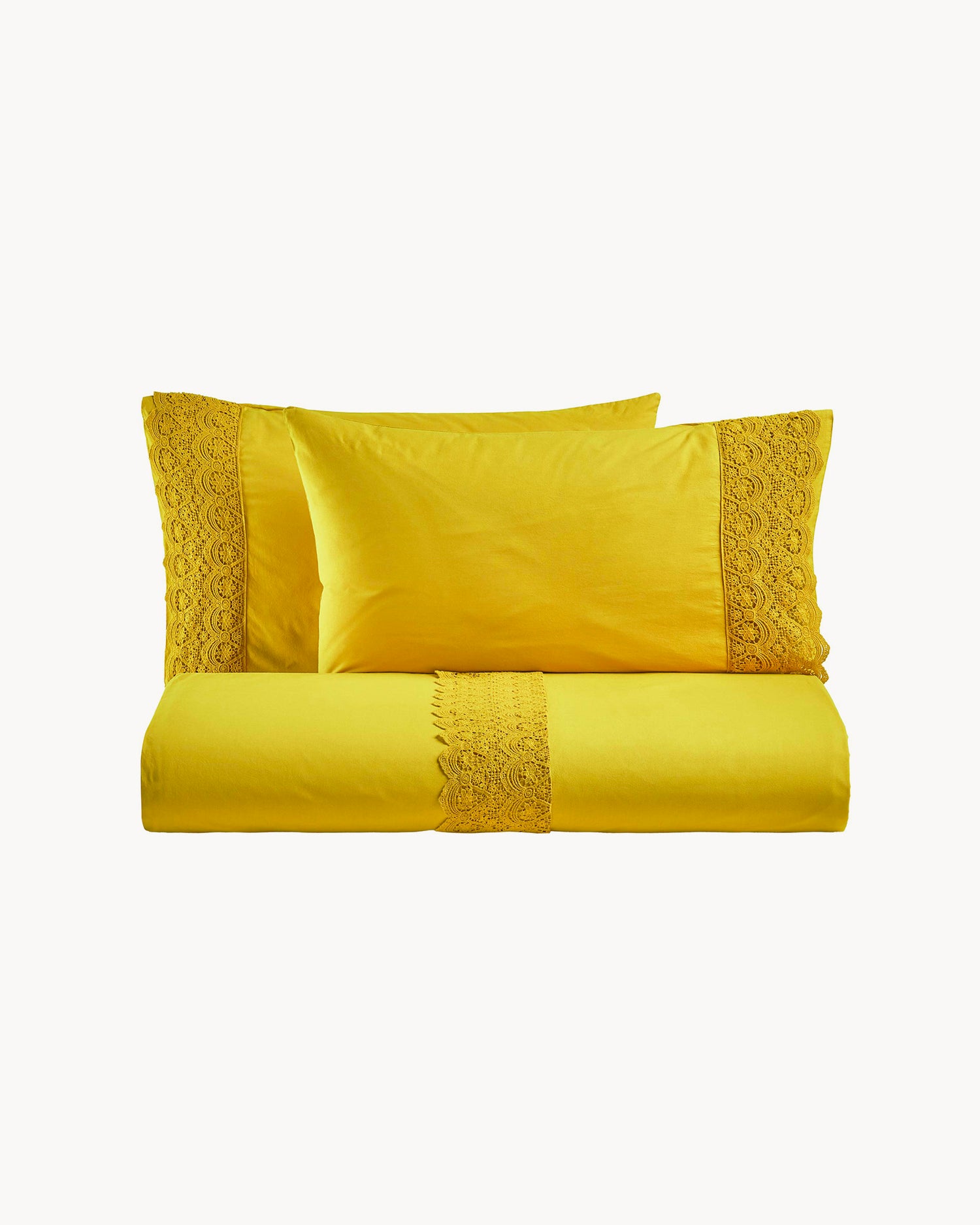 Parure copripiumino matrimoniale in puro cotone con pizzo macramé Canastra, 13 colori disponibili