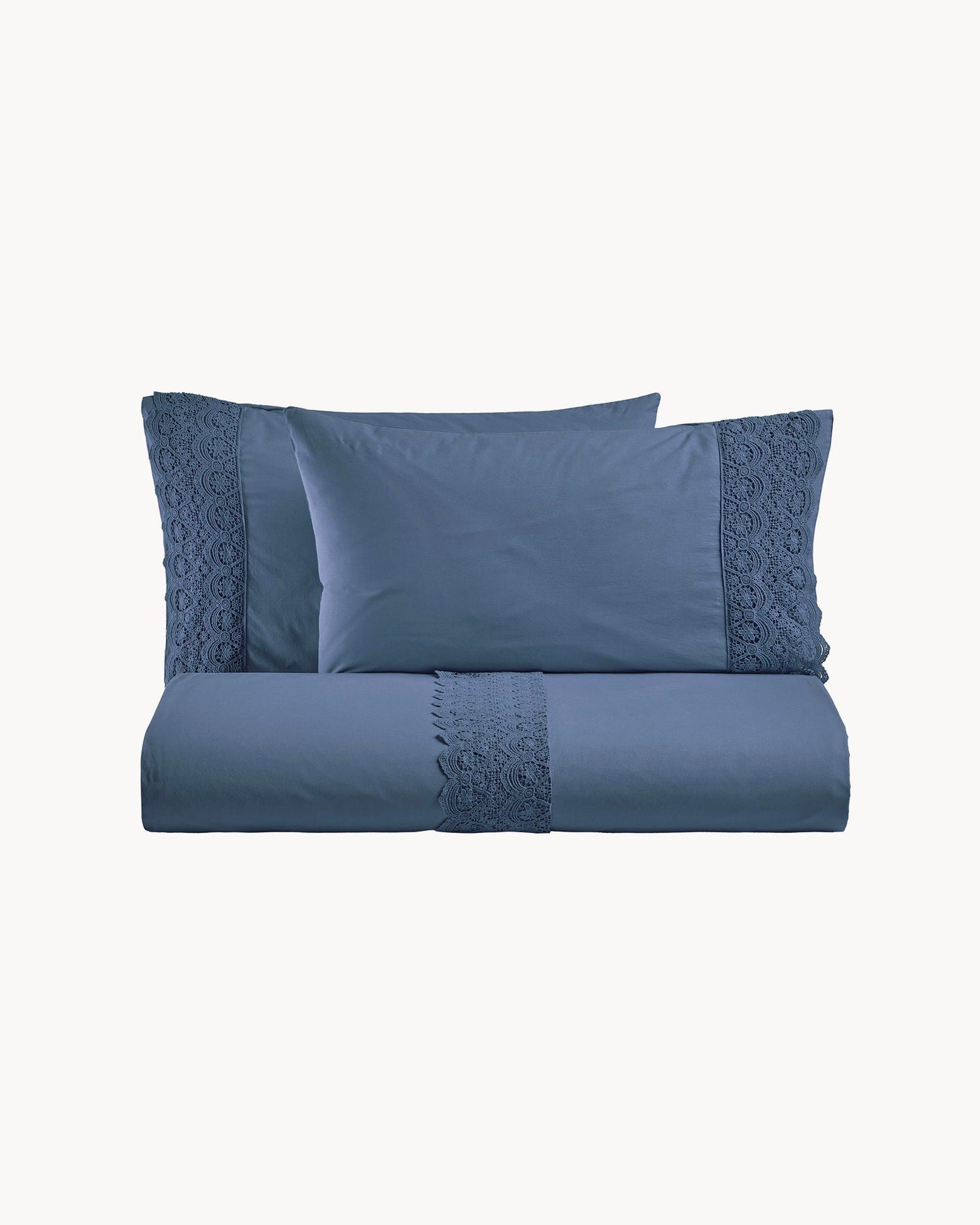 Parure copripiumino matrimoniale in puro cotone con pizzo macramé Canastra, 13 colori disponibili