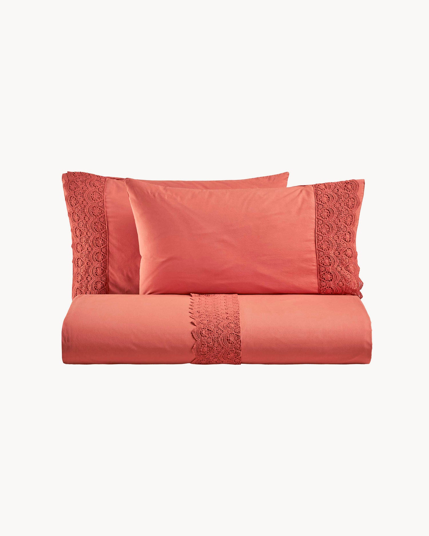 Parure copripiumino matrimoniale in puro cotone con pizzo macramé Canastra, 13 colori disponibili