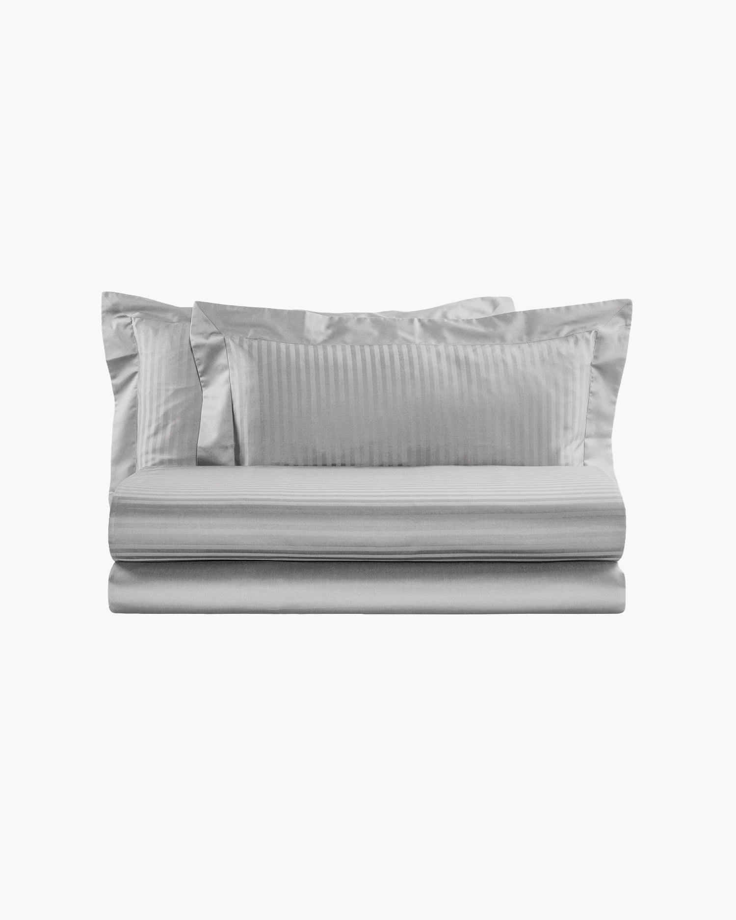 Completo letto matrimoniale in raso di cotone rigato Cabana, 12 colori disponibili