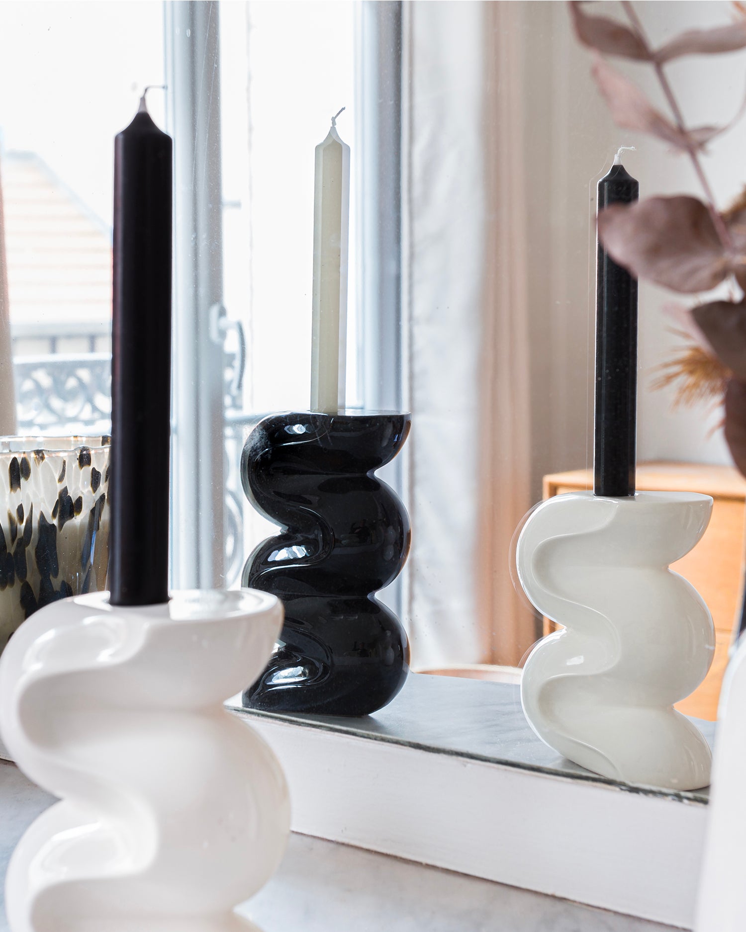 Set 2 portacandele in ceramica Ganache