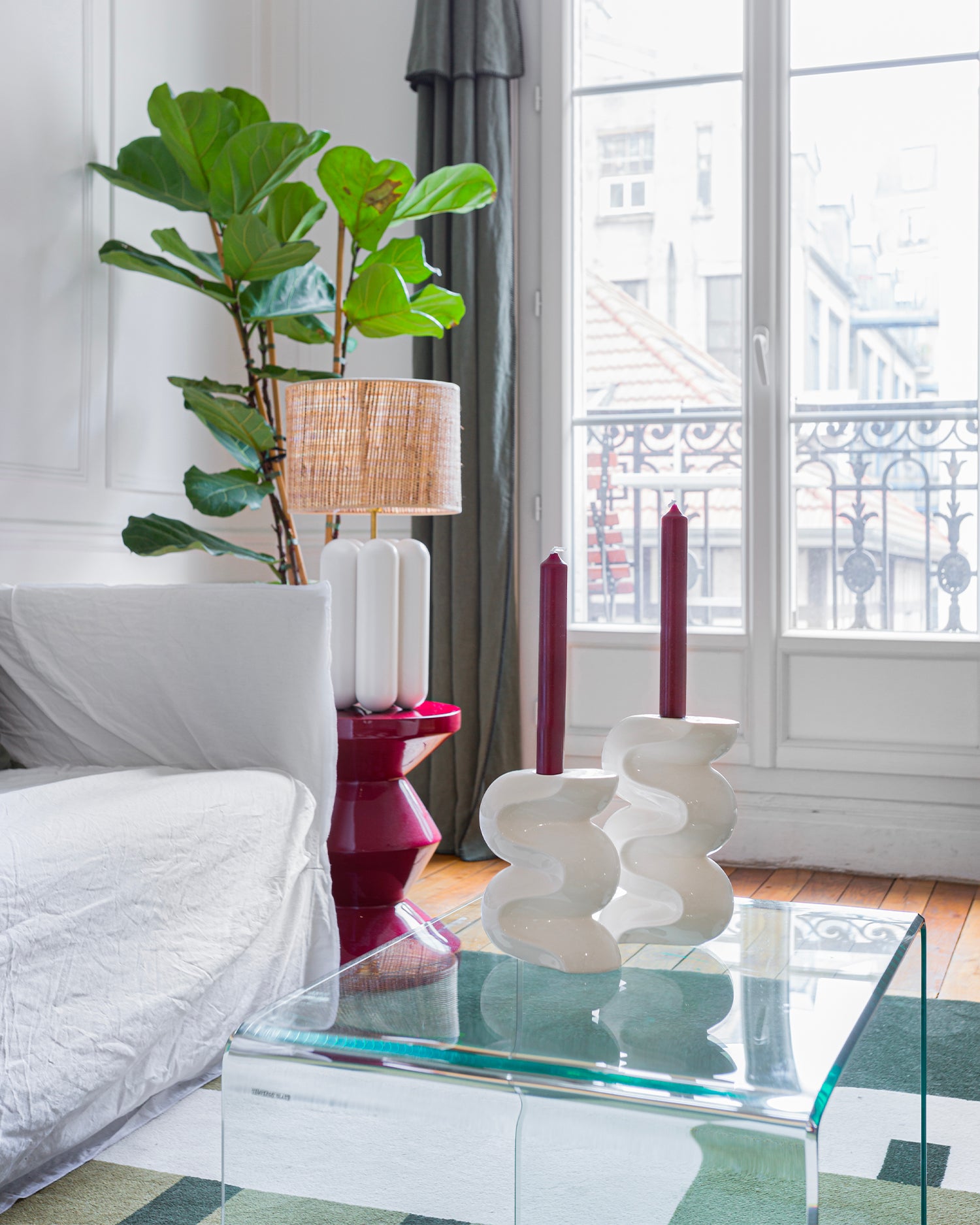 Set 2 portacandele in ceramica Ganache