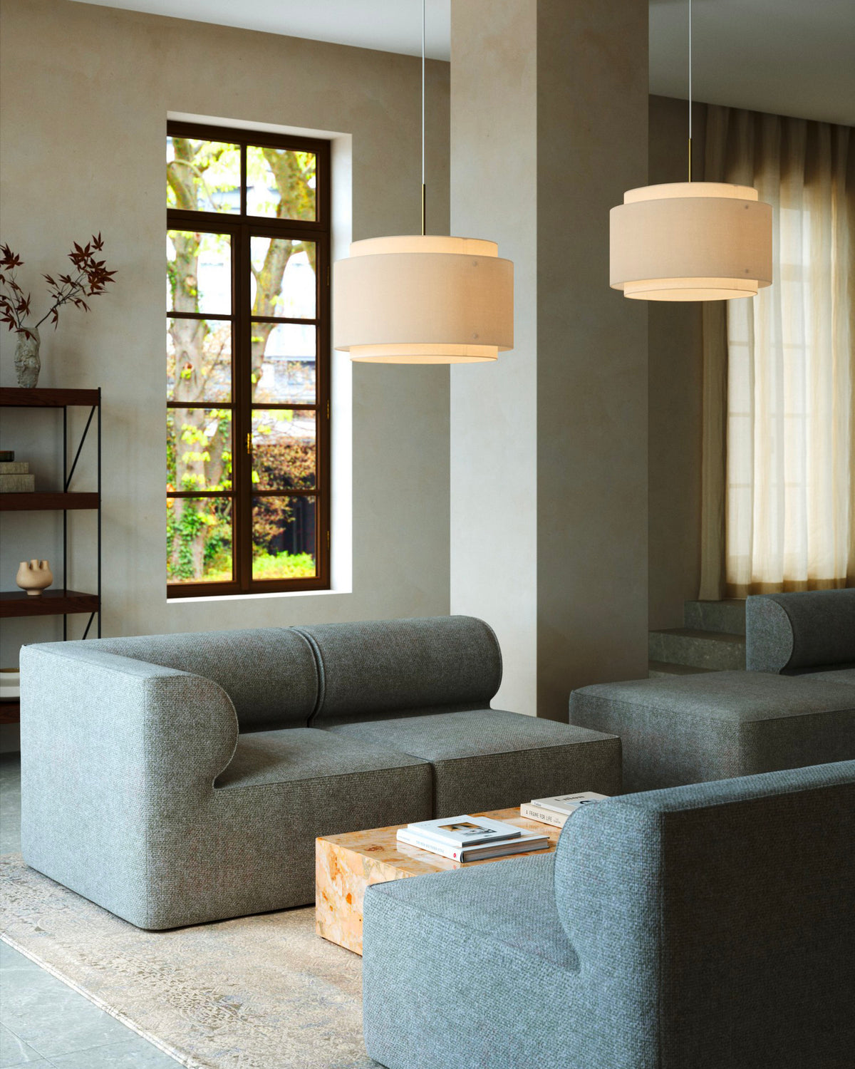 Lampada a sospensione in lino e ottone Takai