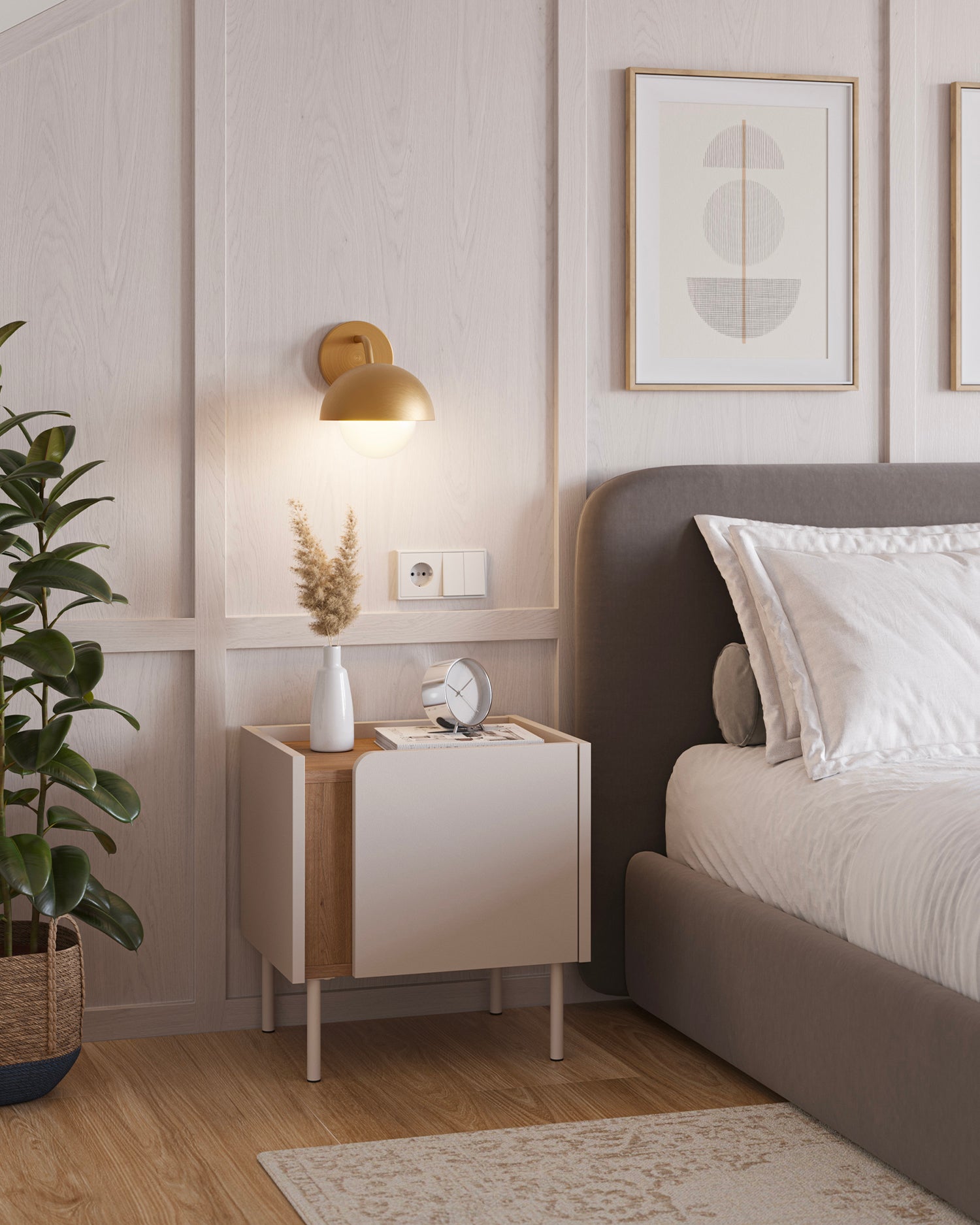 Comodino con piano effetto rovere Lucile