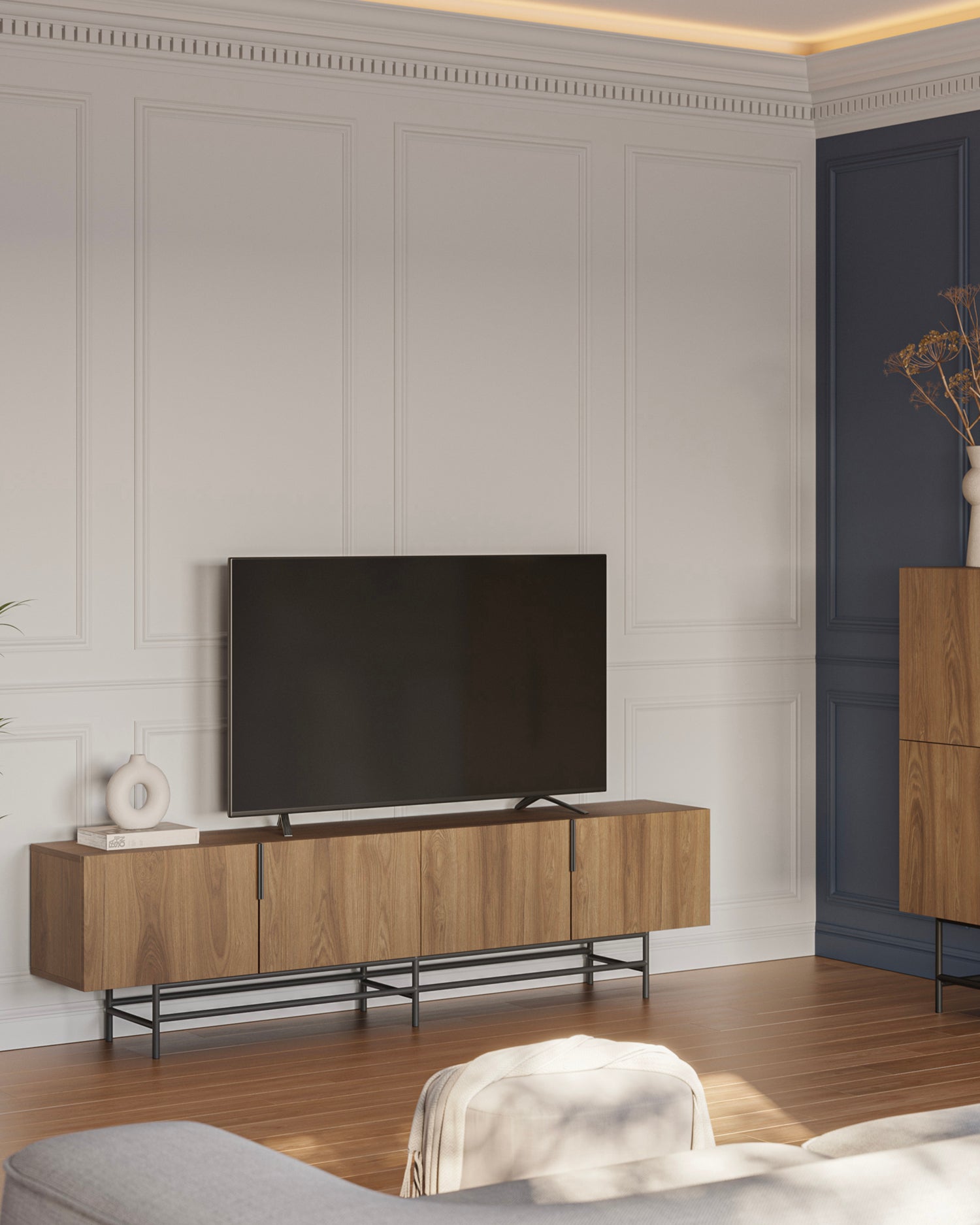 Mobile tv effetto legno con gambe in metallo Eldia