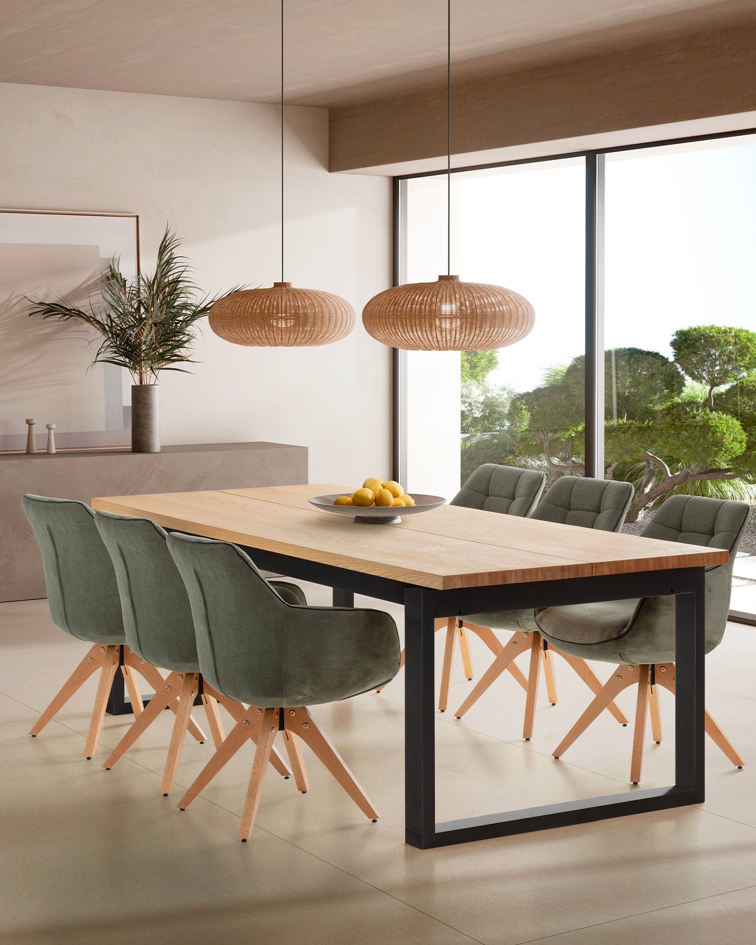 Tavolo da pranzo con piano effetto legno Rina