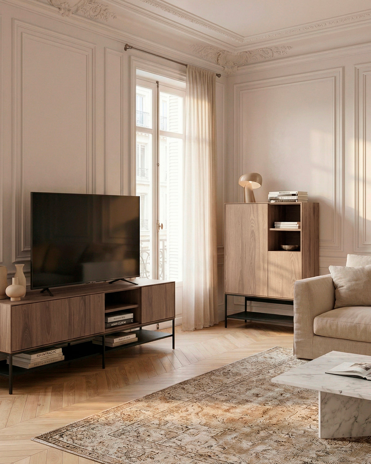Credenza alta effetto legno Amira - Legno/Metallo