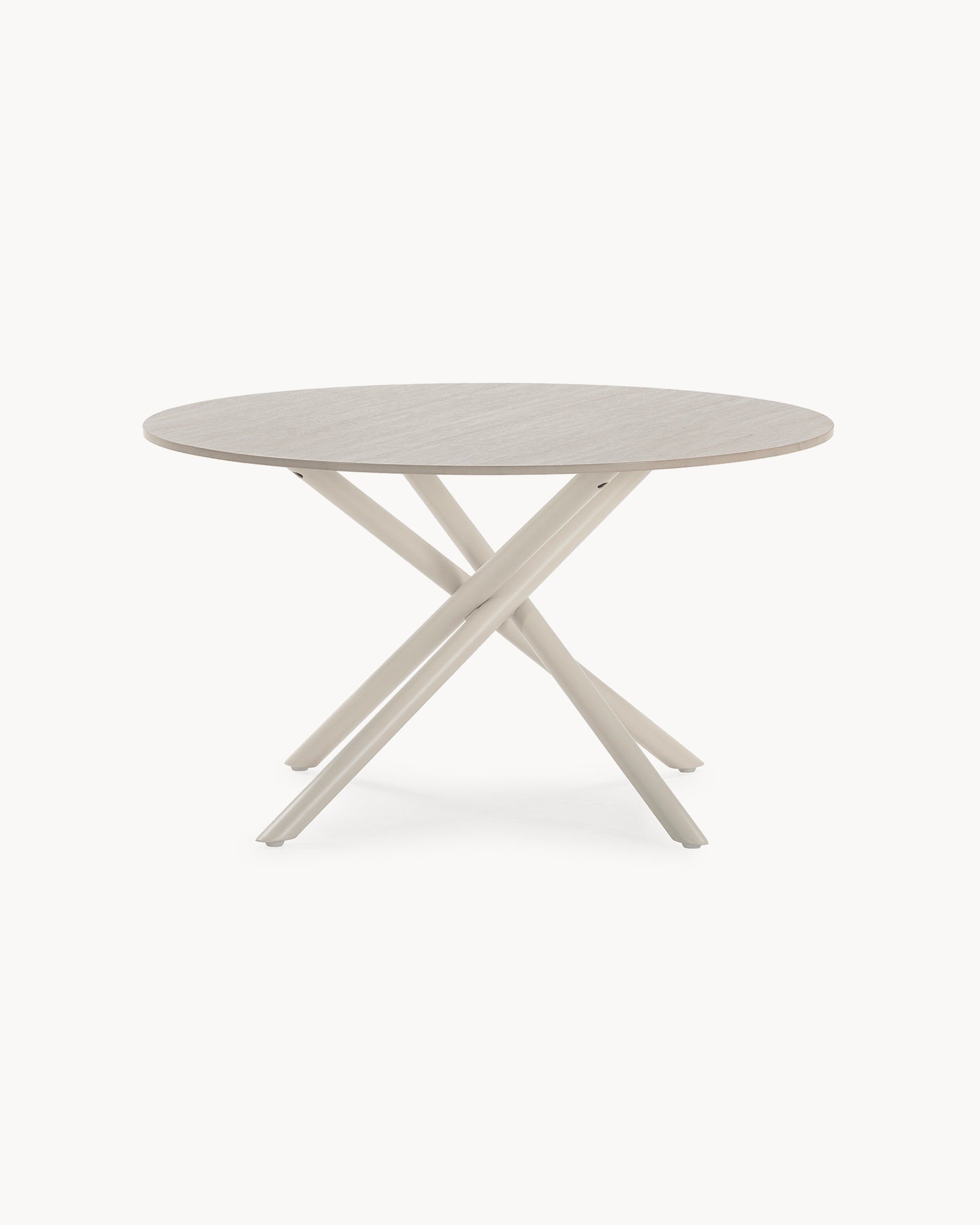 Tavolino da salotto rotondo Talia con piano effetto travertino Essential Design