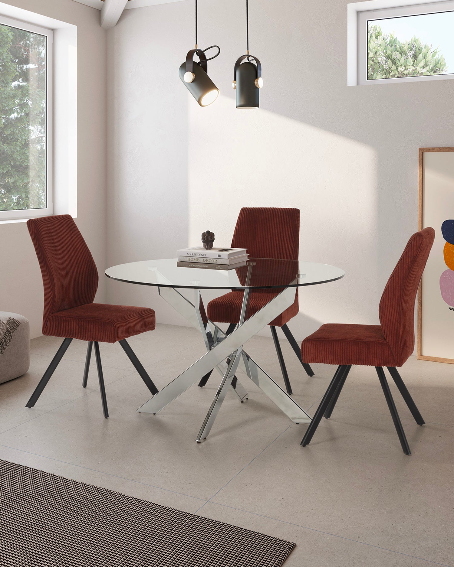 Tavolo da pranzo rotondo con piano in vetro Ruth