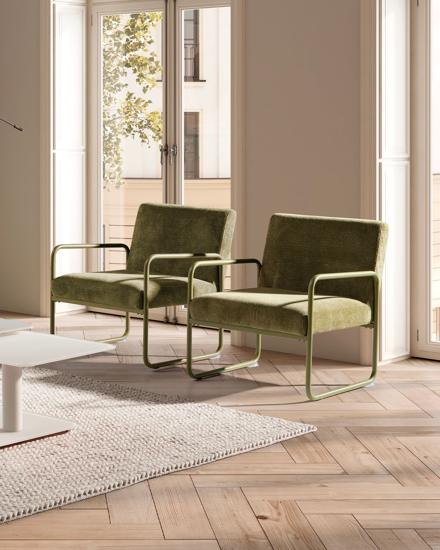 Poltrona imbottita in ciniglia Vince verde Essential Design