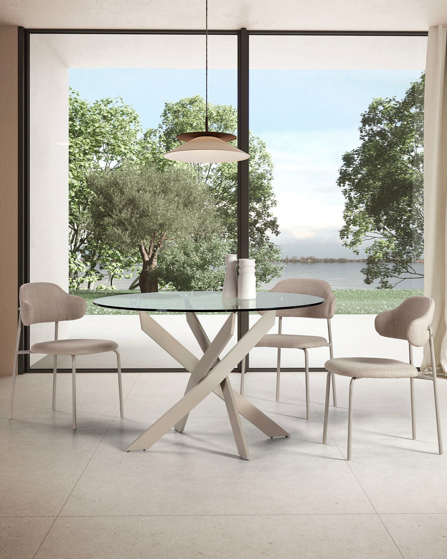 Tavolo da pranzo rotondo con piano in vetro Ruth