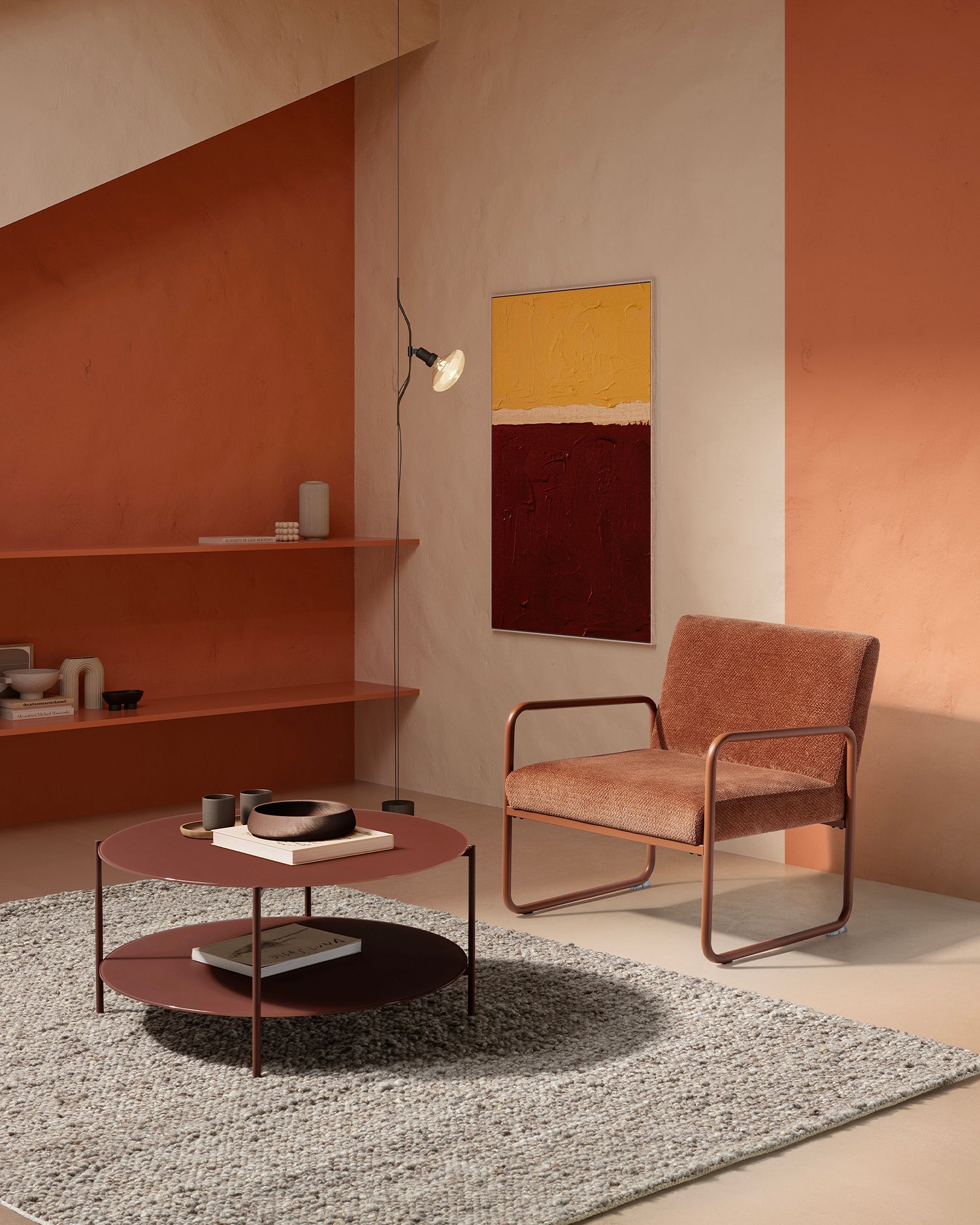 Poltrona imbottita in ciniglia Vince terracotta Essential Design