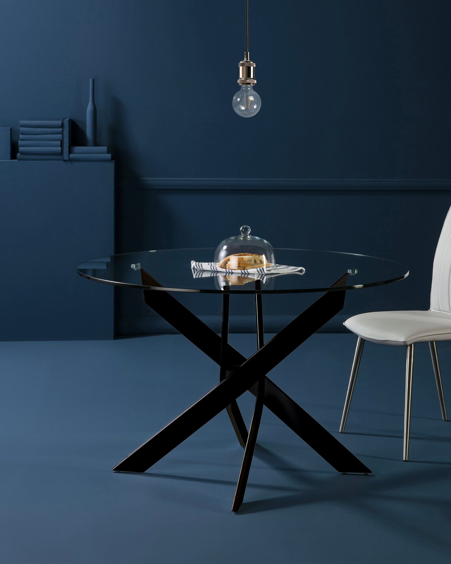 Tavolo da pranzo rotondo con piano in vetro Ruth