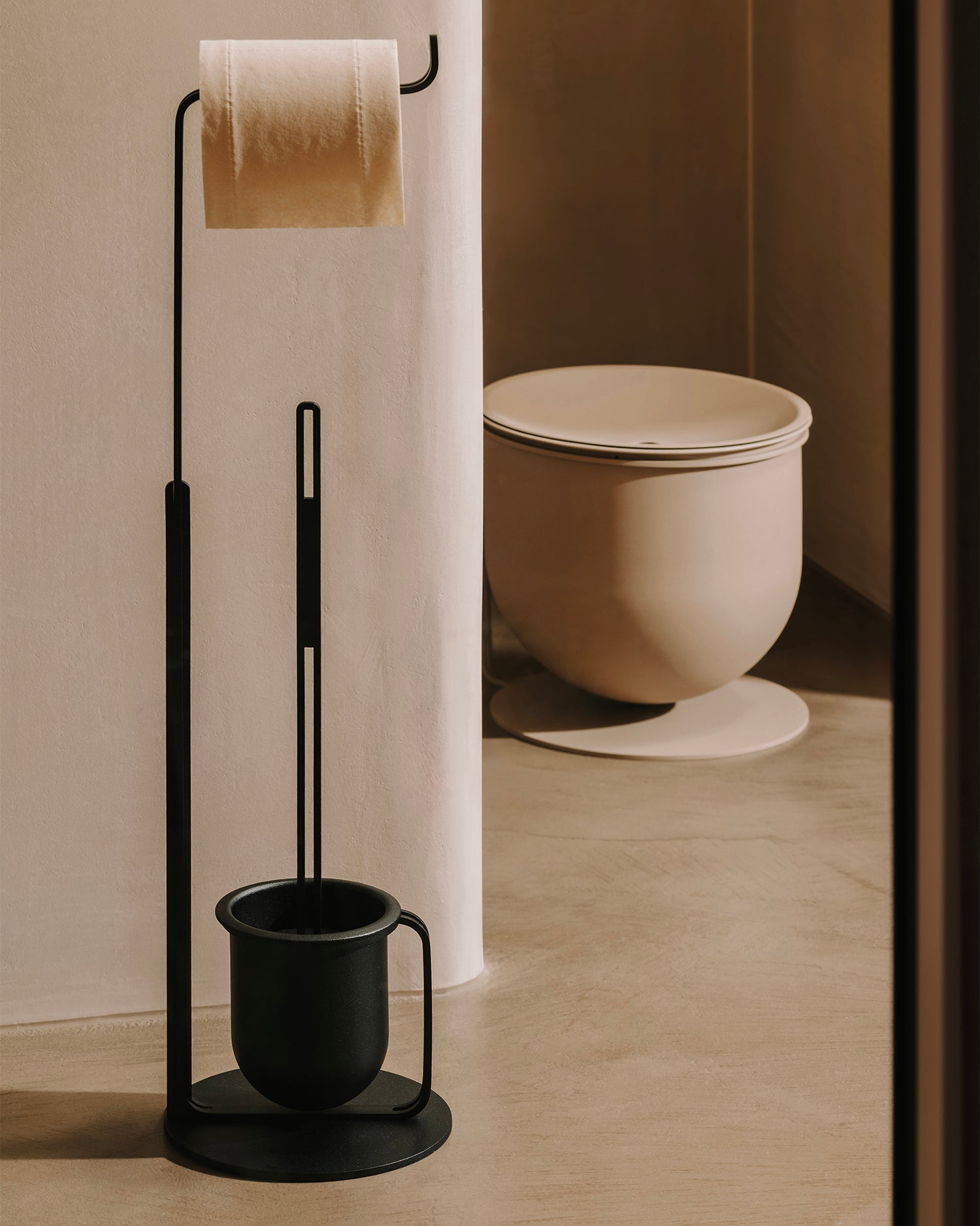 Portarotolo carta igienica con scopino in metallo Monaco